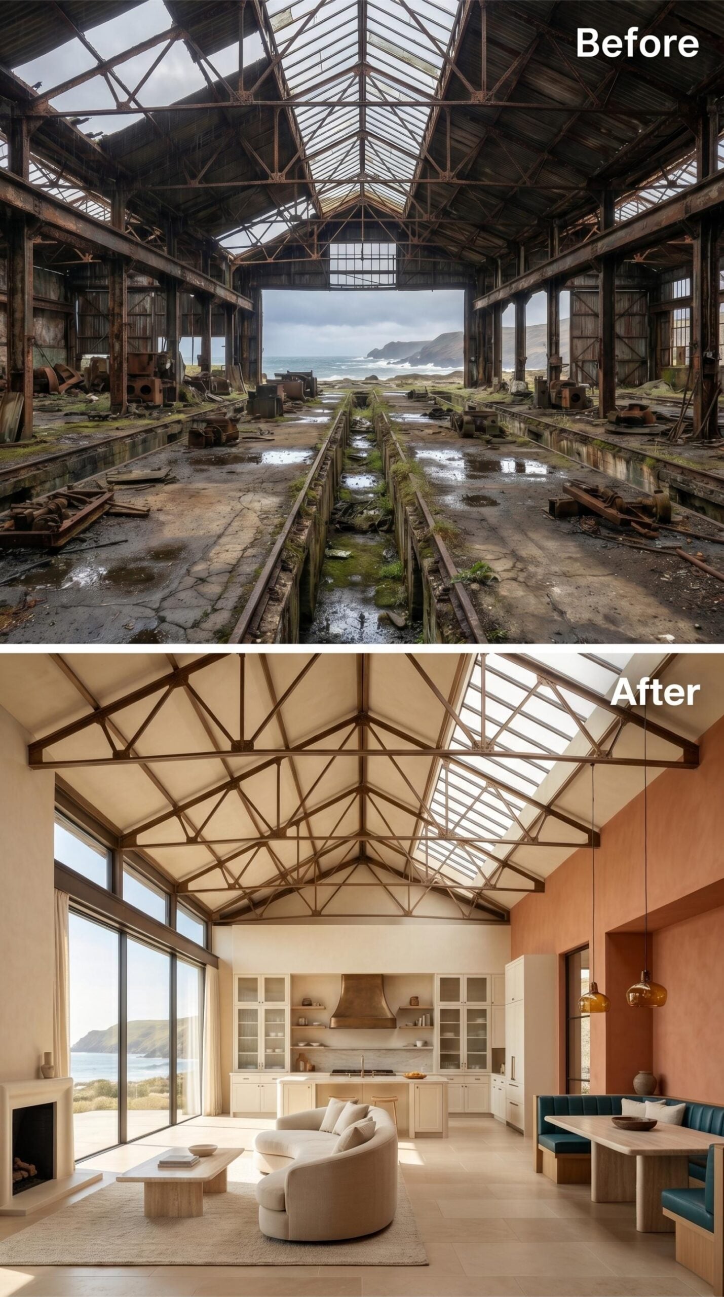 Warm Plaster Walls, Truss Bones, and Pendant Glass That Actually Belongs on the Coast