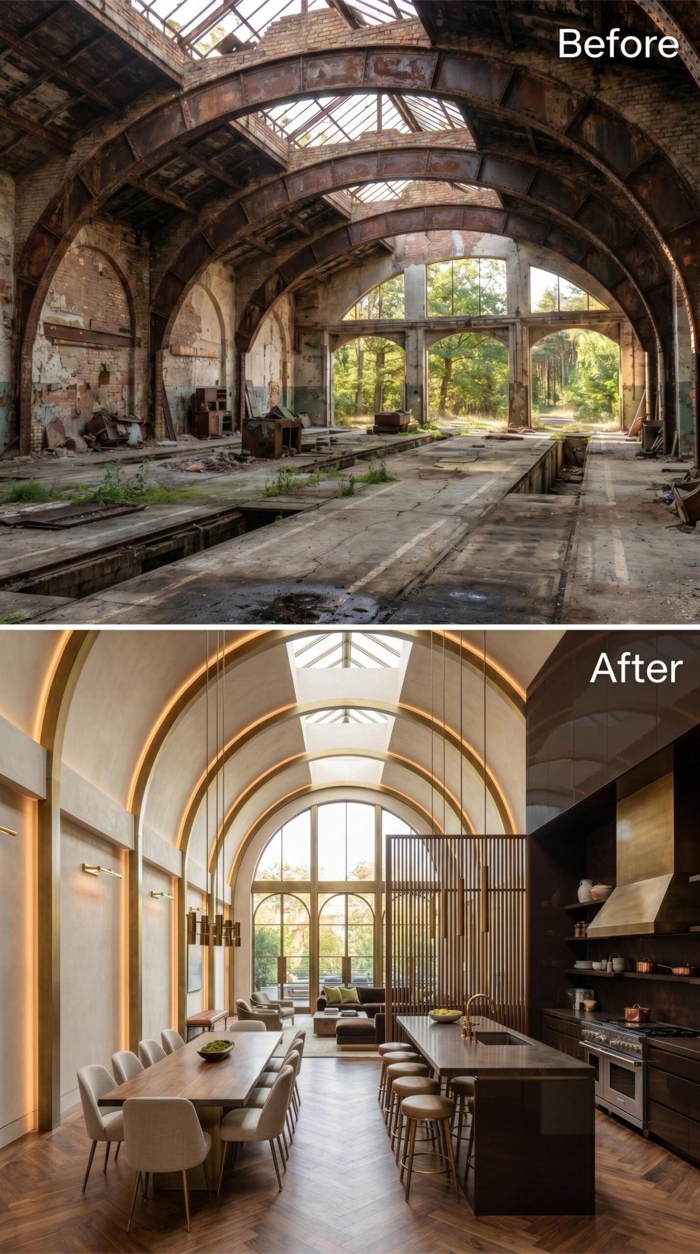 Barrel Vaults, Backlit in Gold, Finally Have a Kitchen Worthy of the Address