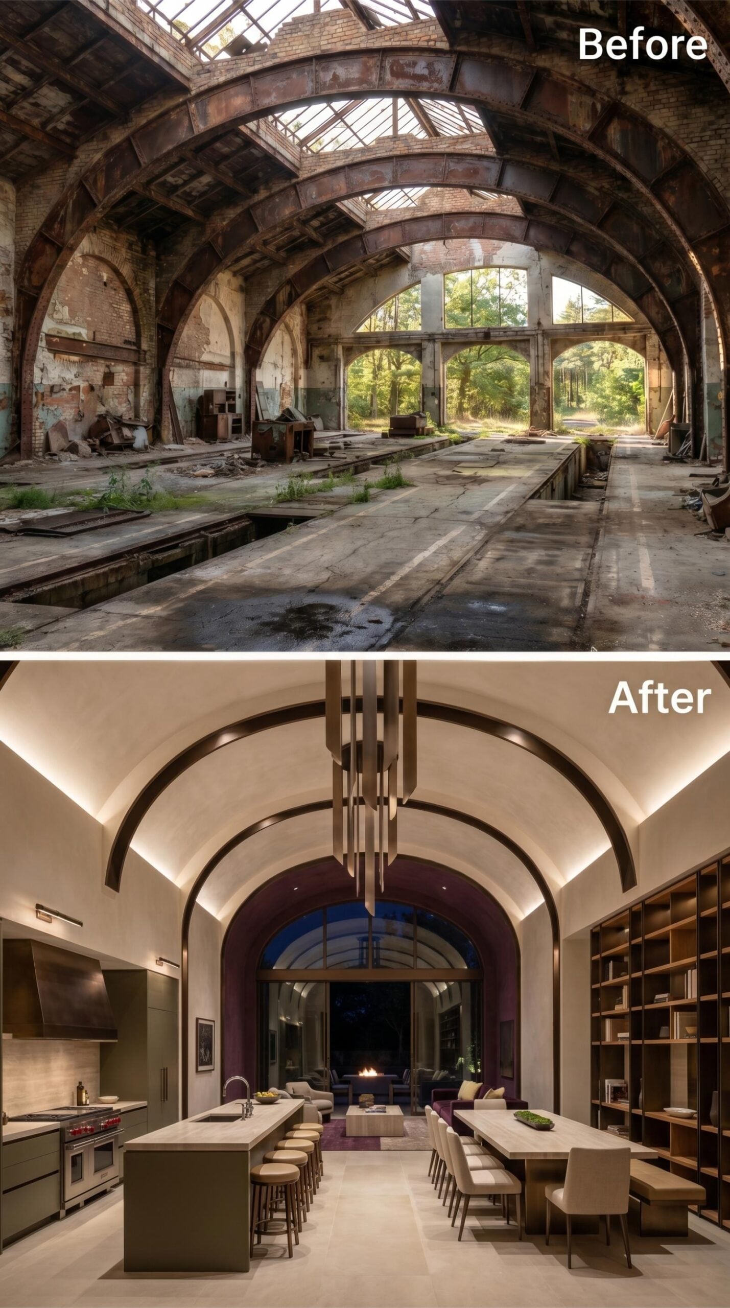 Barrel Vaults Get Backlit Coves, a Kitchen Island, and Bookshelves Worth Envying