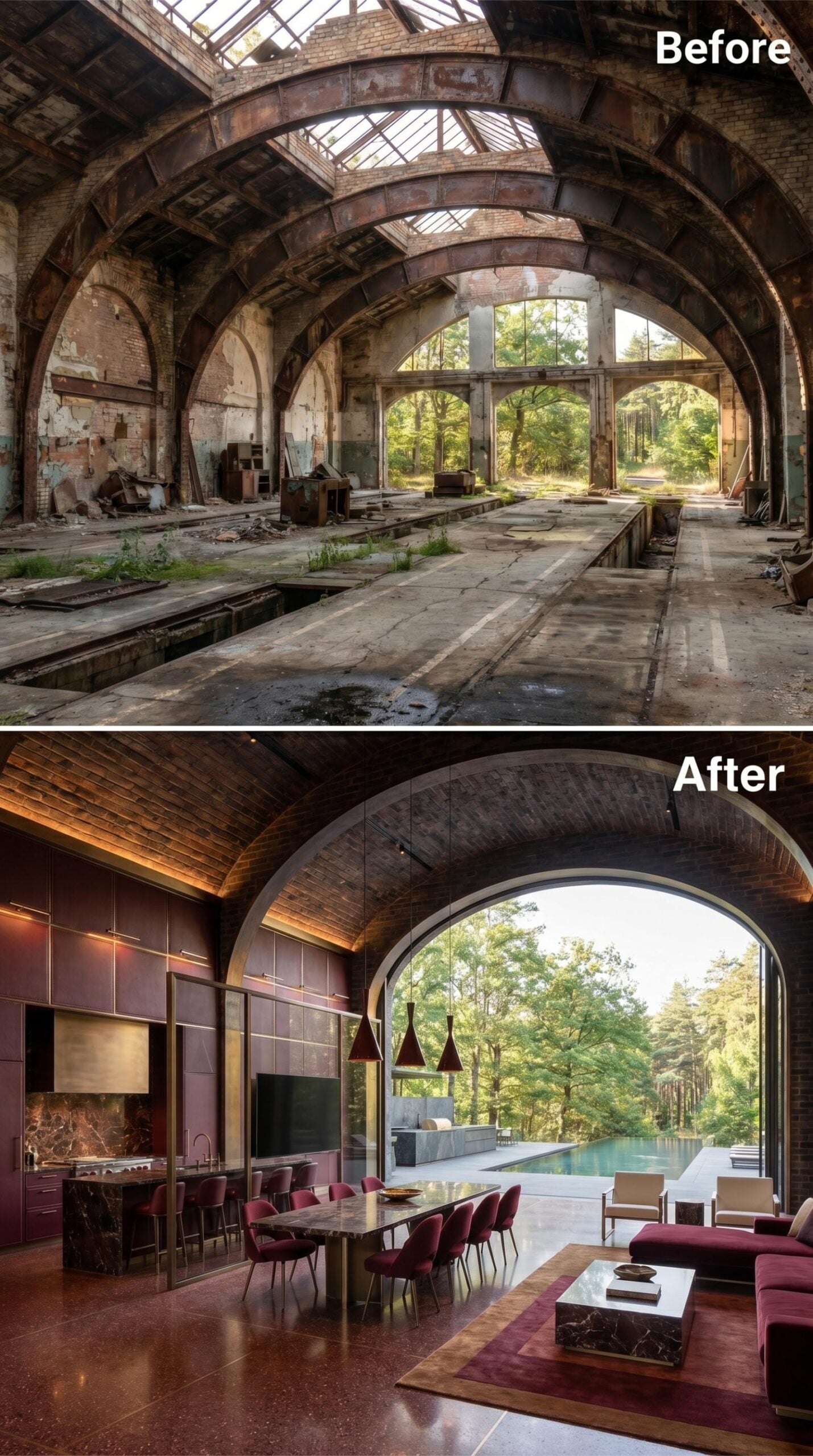 Burgundy Velvet and Marble Take Over Where Rust and Rubble Left Off