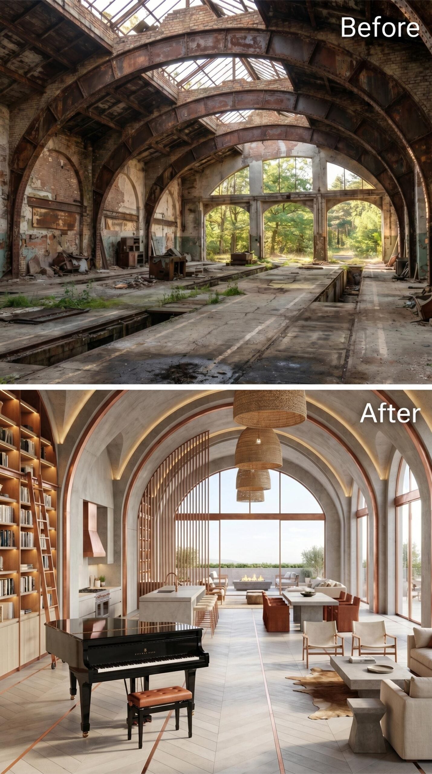 Concrete Arches Trimmed in Copper Take Ownership of a Hall Built for Buses