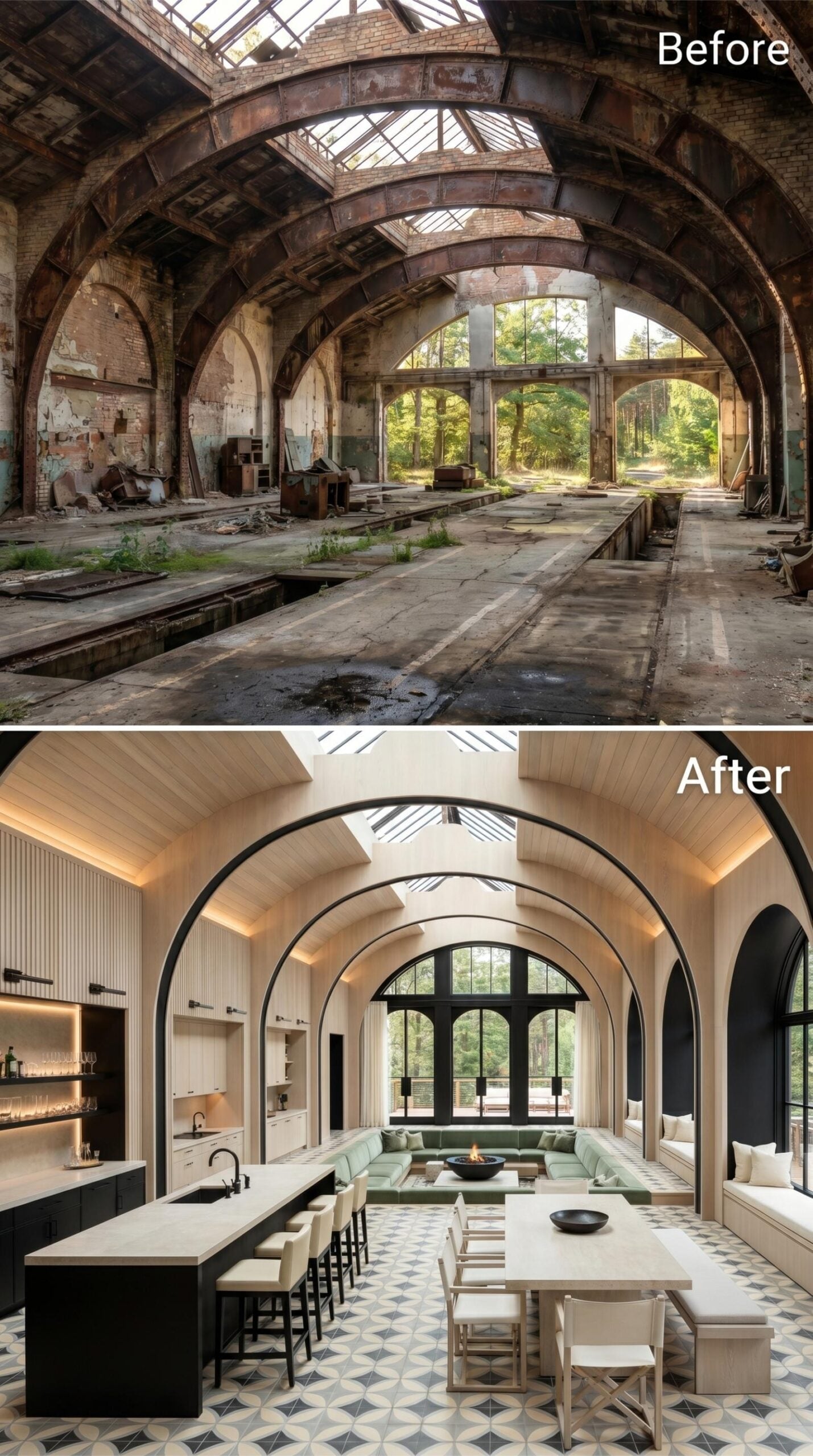 Geometric Tile, a Sunken Fire Pit, and Arches That Earned Their Keep