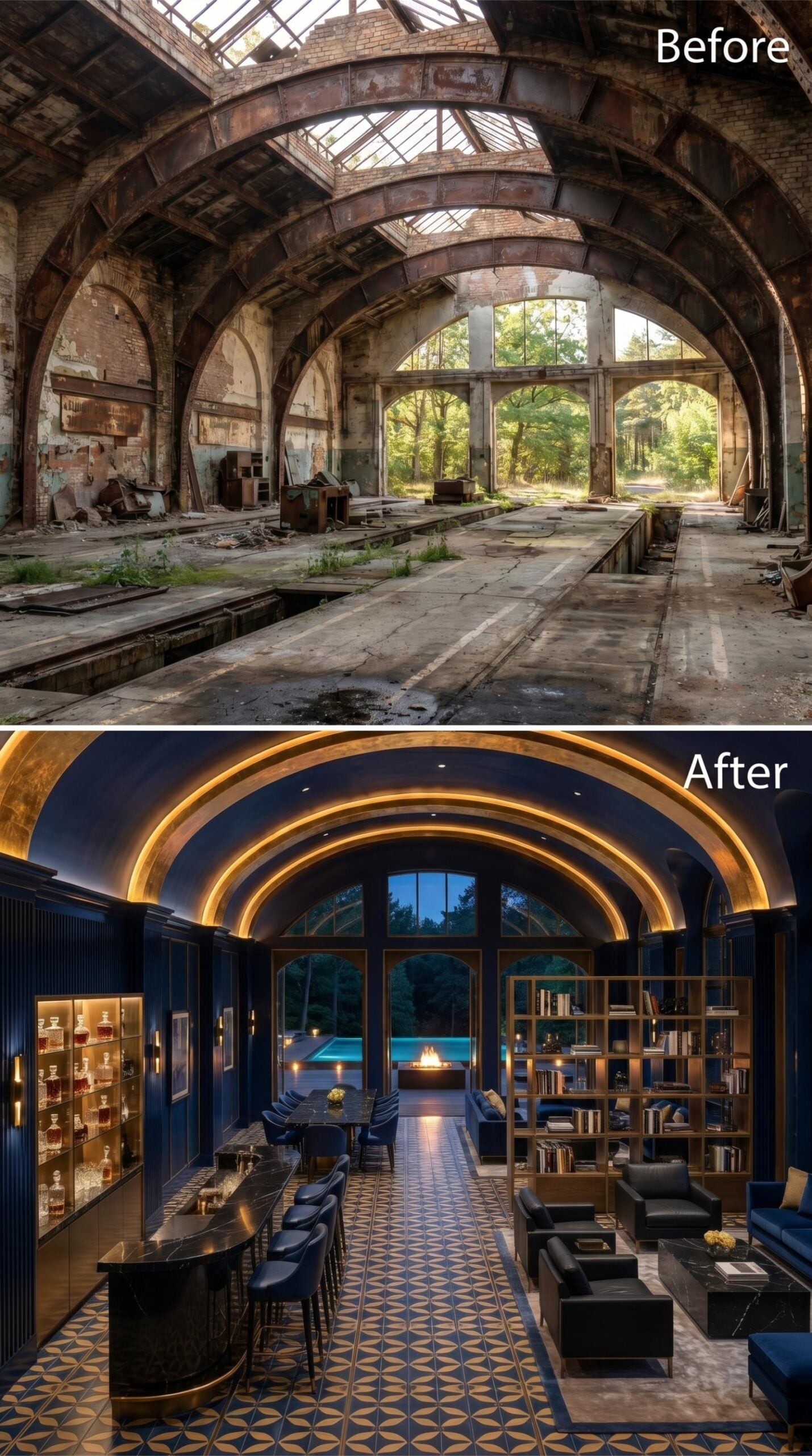 Gold-Trimmed Barrel Vaults Now Crown a Midnight Blue Speakeasy Lounge