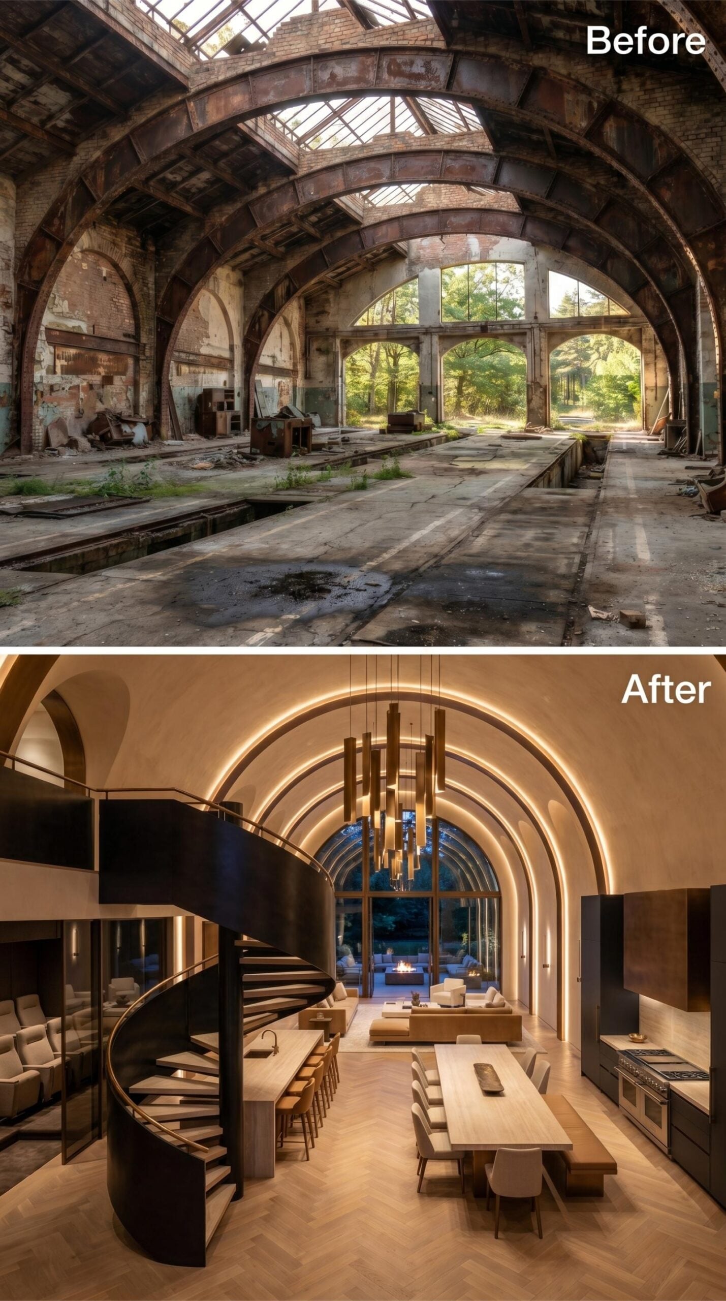 Layered Arches, Backlit in Gold, Claim a Hall That Once Smelled Like Engine Grease