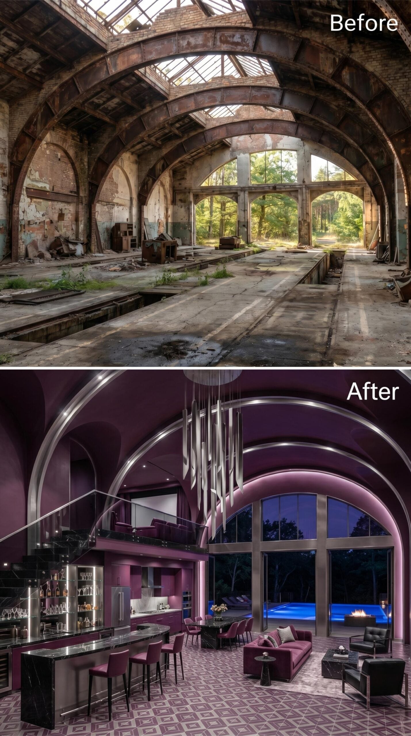 Plum Barrel Vaults and a Bar Cart's Worth of Ambition Claim a Vaulted Industrial Shell
