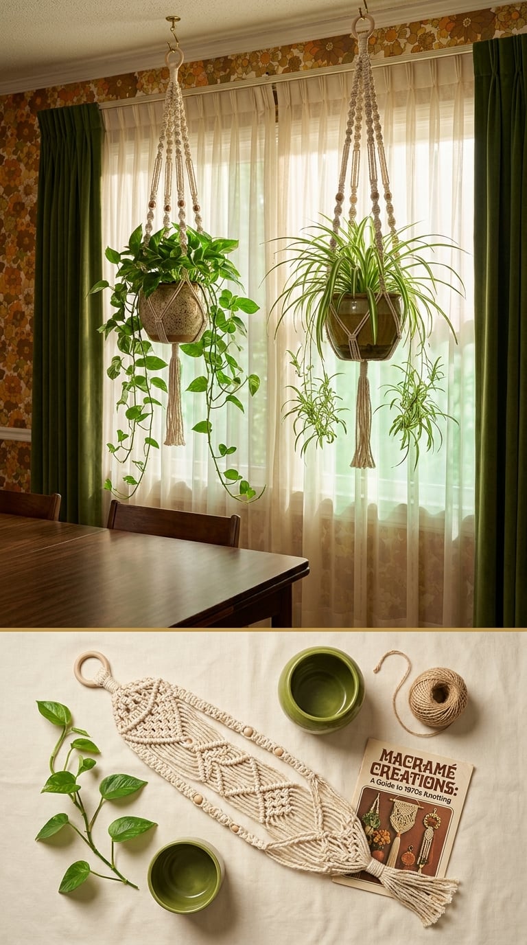 Macramé Plant Hangers Framing the Dining Room Window