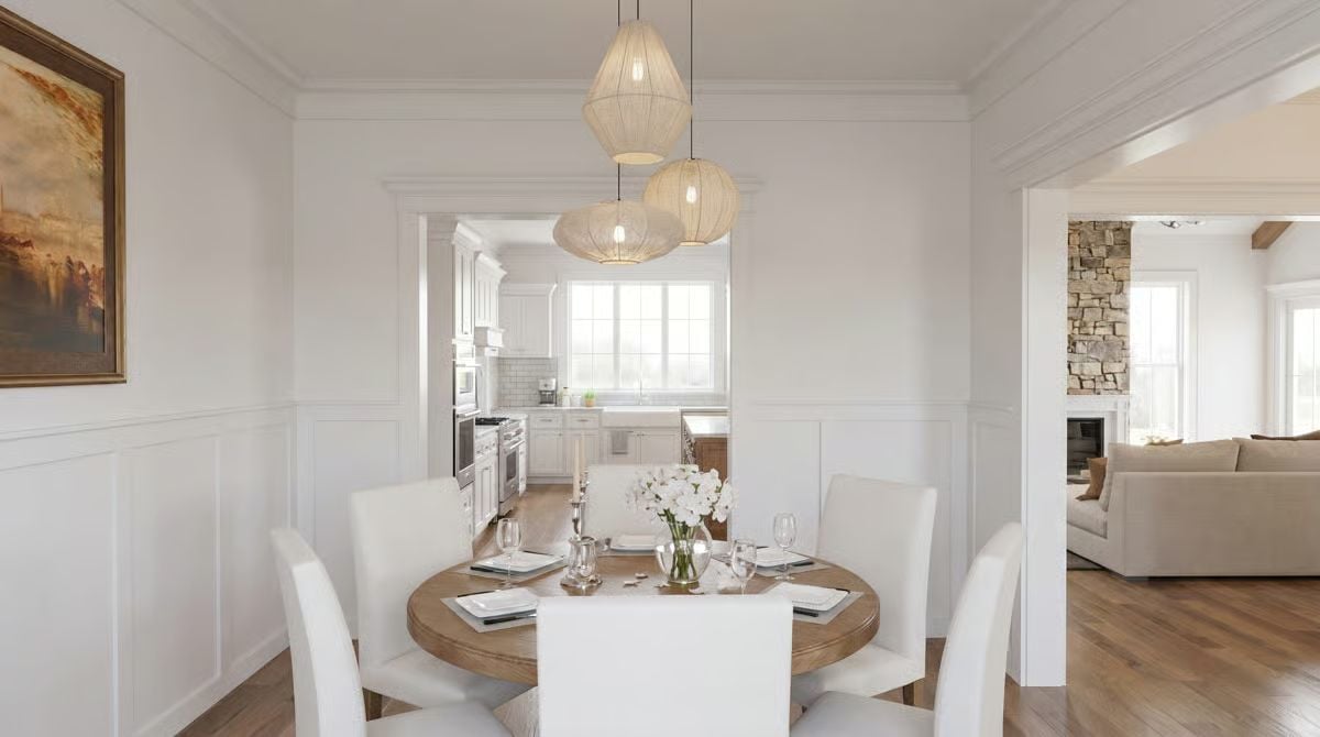 Woven Pendants and a Round Table Built for Lingering