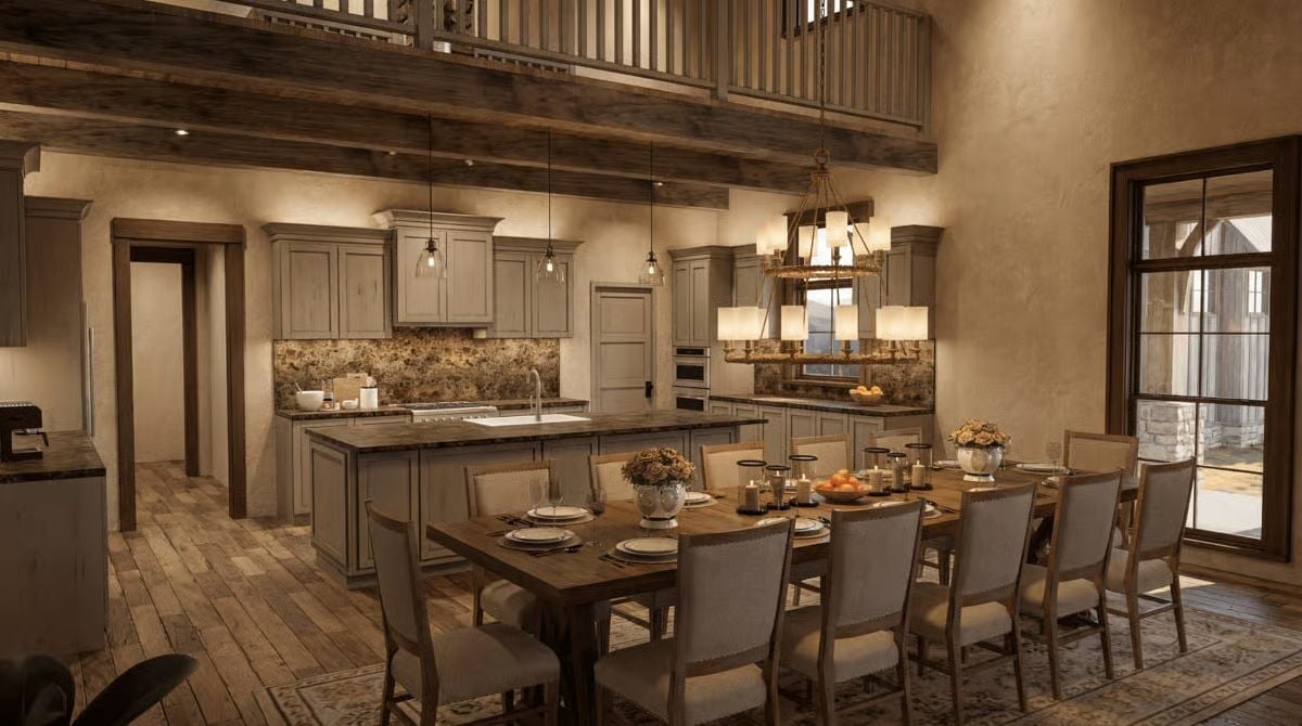 Exposed Beams, a Chandelier Built Like a Wagon Wheel, and Dinner for Twelve
