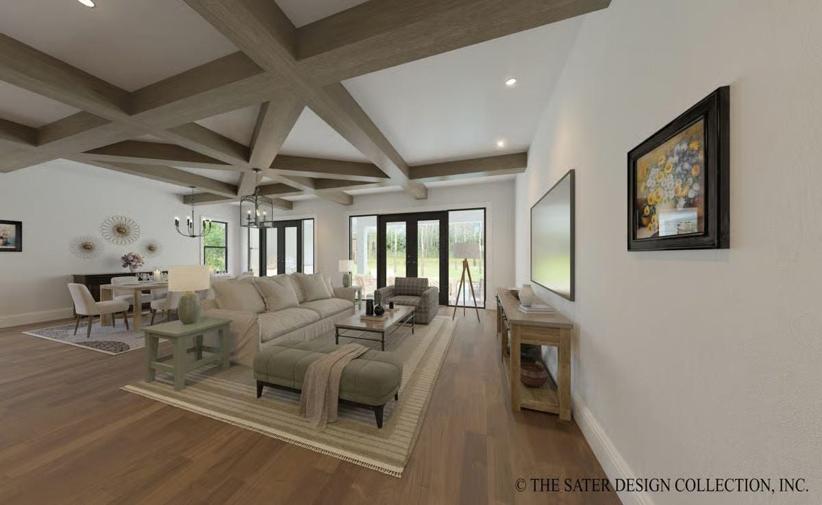 Scissor Trusses and Open Space Make This Great Room Hard to Walk Past