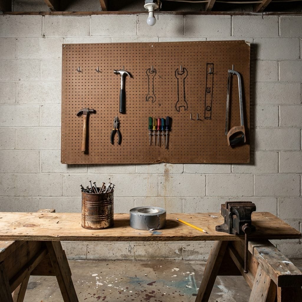 The Pegboard Wall in the Utility Area With Outlines Where Tools Were Supposed to Go