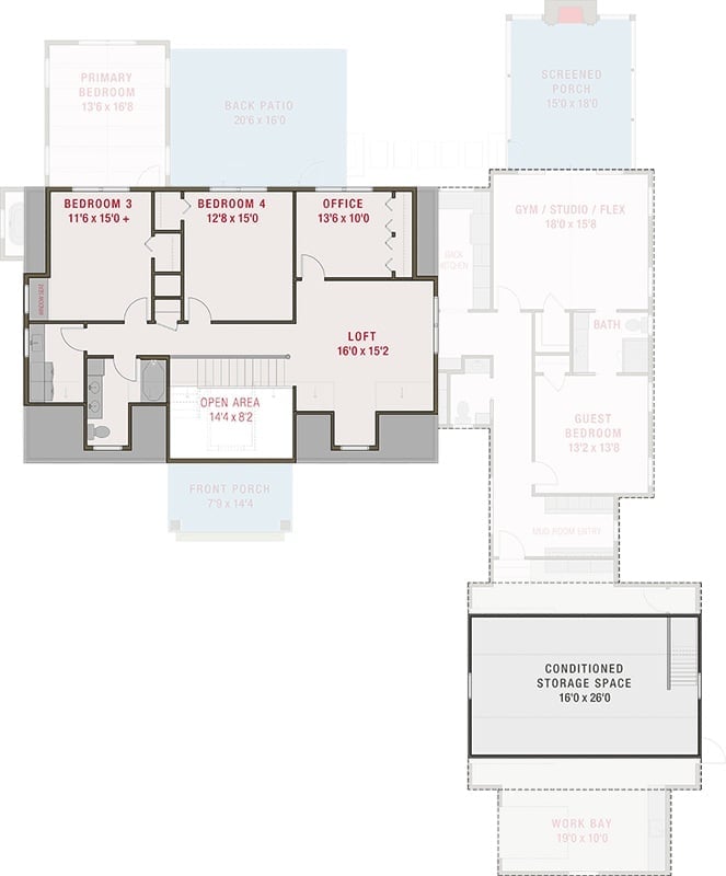 Floor Plan - Second Floor Harborfield 5-Bedroom Cape Cod House Plan with Loft (4,119 Sq. Ft. Floor Plan)