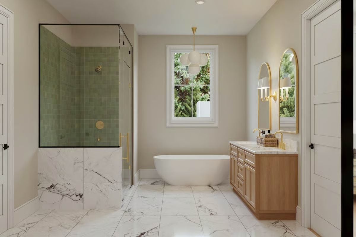 Sage Green Tile and Freestanding Tub Make a Case for Slow Mornings