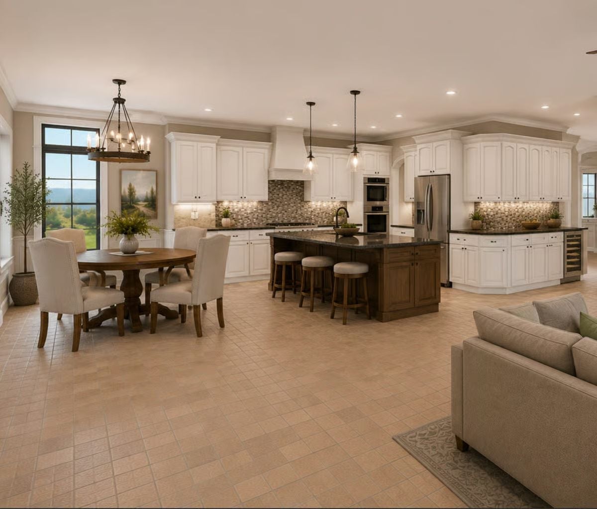 White Cabinetry and a Dark Island Keep This Kitchen Grounded