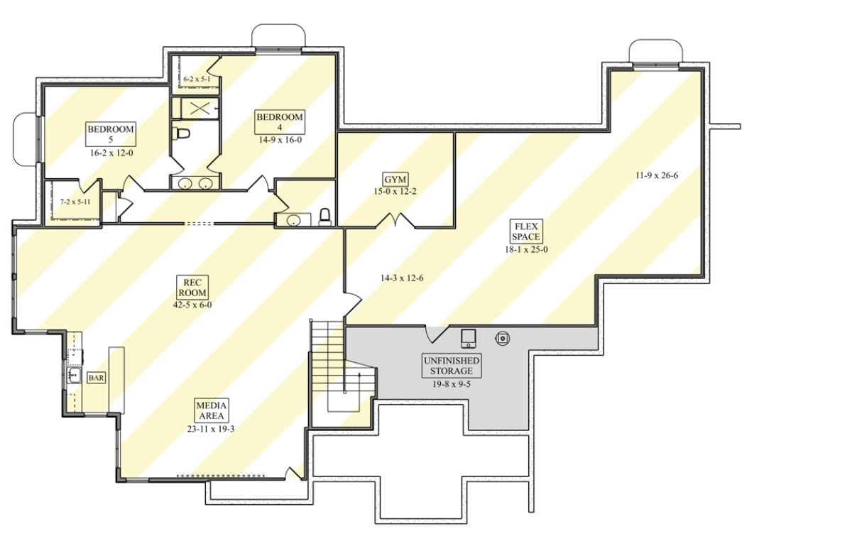 Floor Plan - Basement The Ridgecrest Mountain Modern House Plan with Finished Basement (3,756 Sq. Ft. Floor Plan)