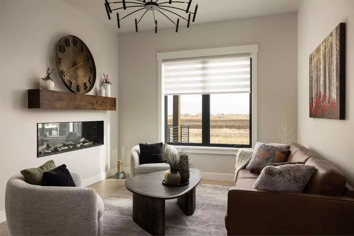 Leather, Wool, and a Wood Mantel That Anchors the Whole Room