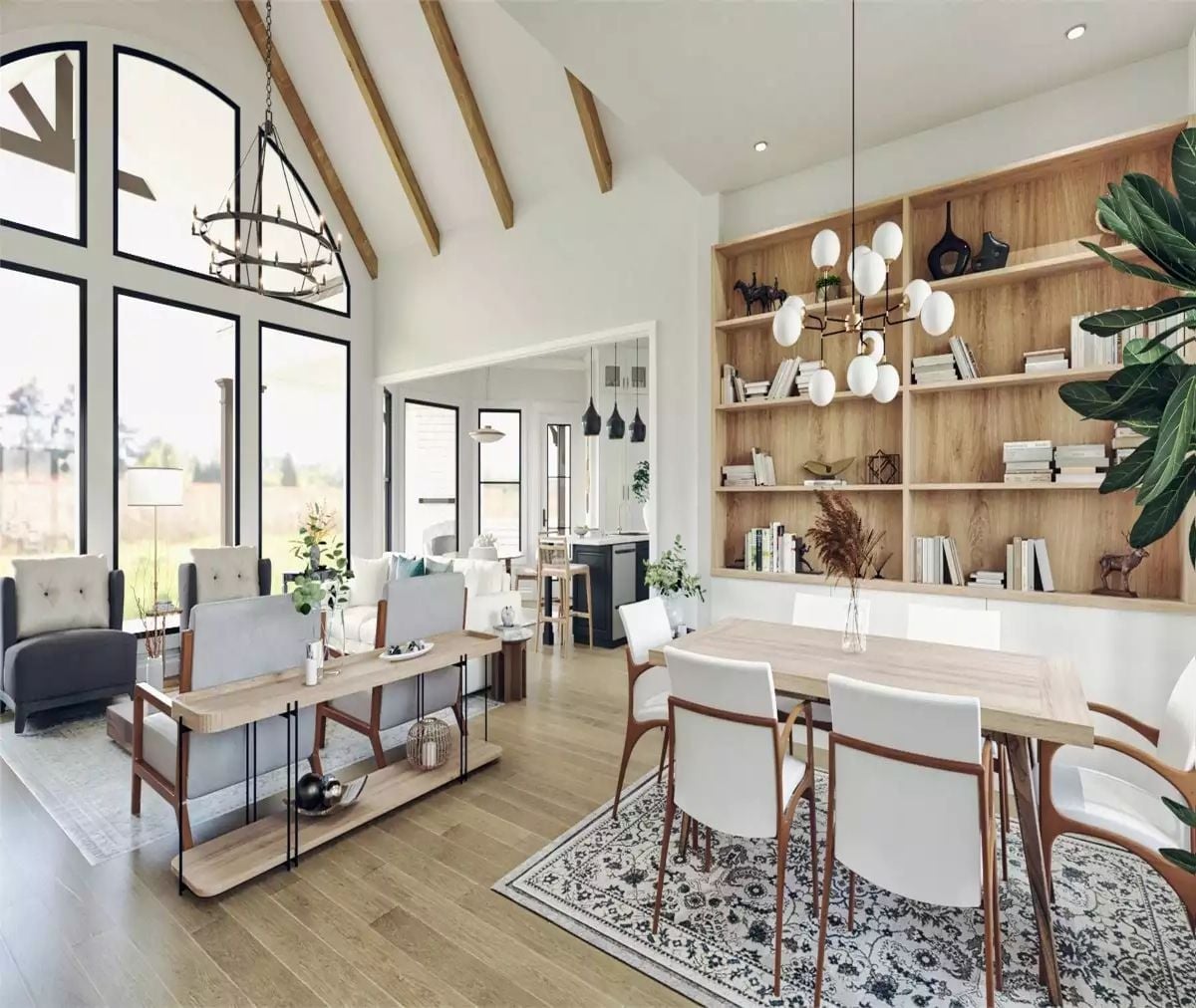 Built-In Shelving and a Globe Pendant That Pull the Dining Room Together