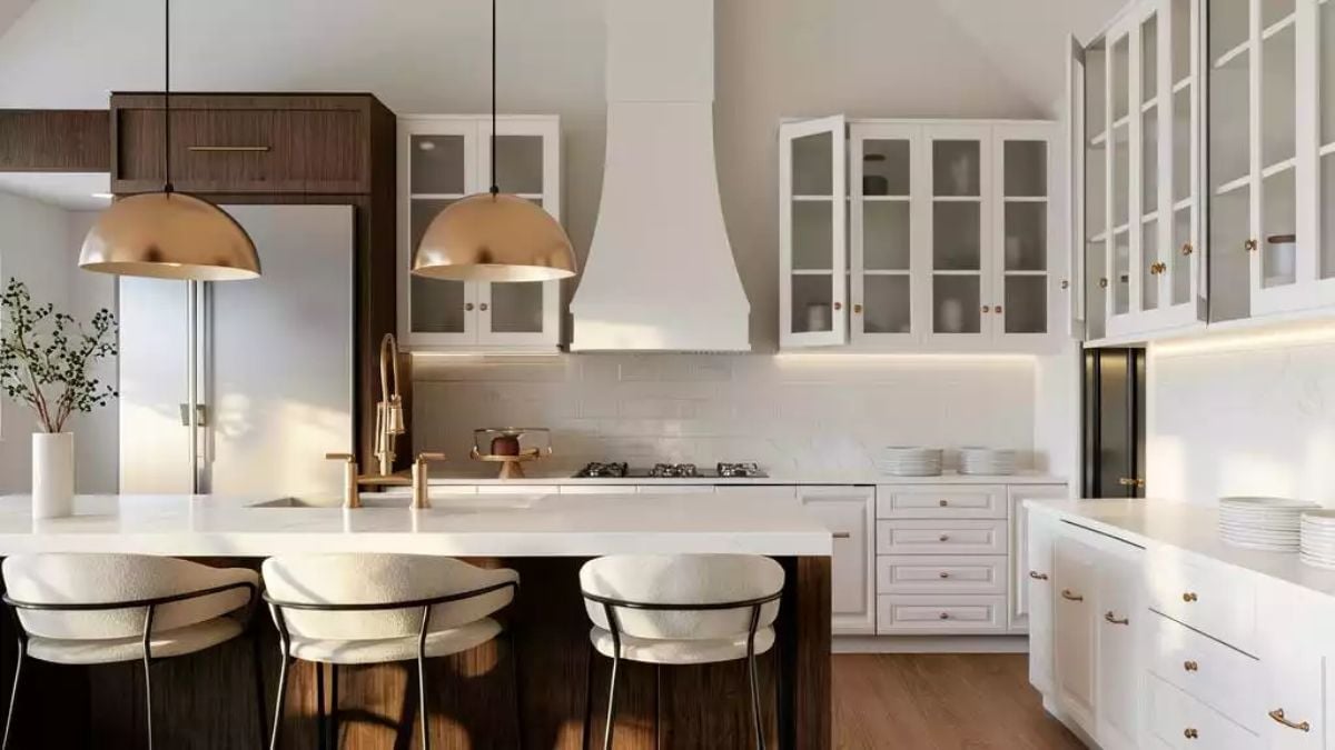 Copper Pendants and Dark Wood Base Turn a White Kitchen Into Something Worth Talking About