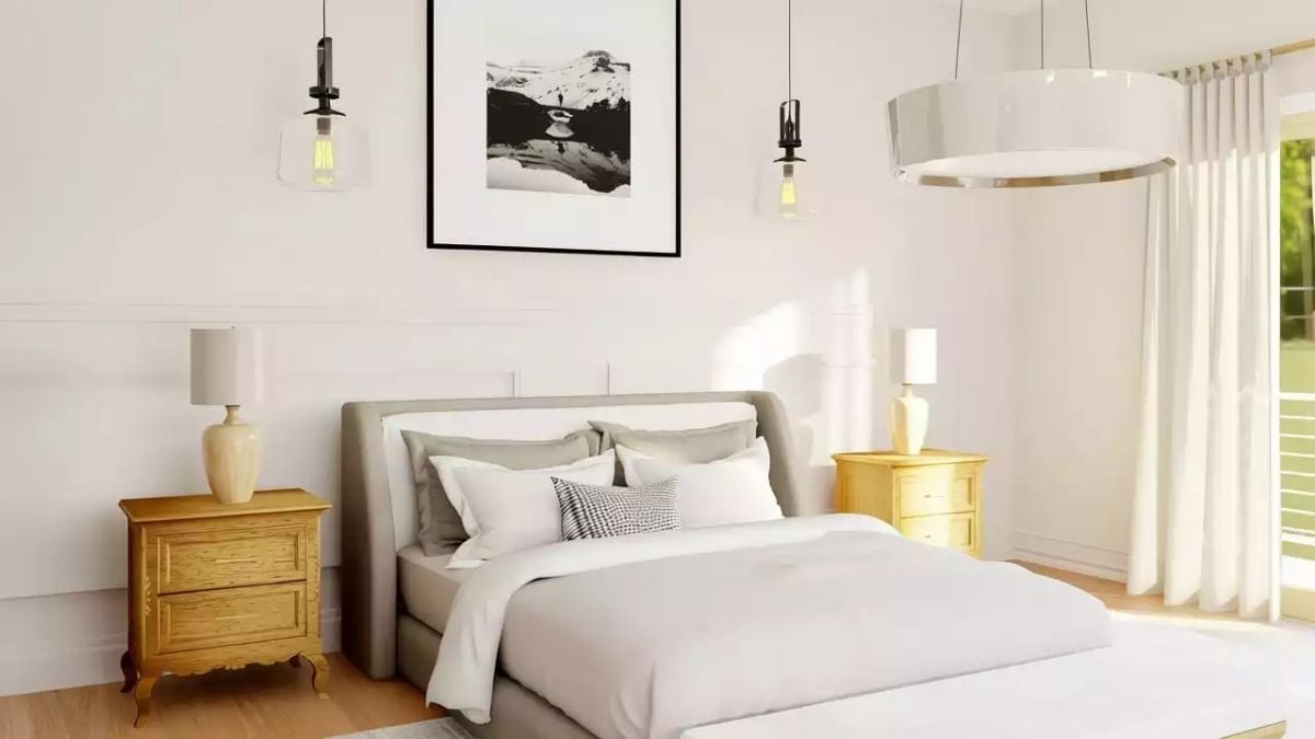 Warm Wood Nightstands Doing Heavy Lifting in an Otherwise All-White Bedroom
