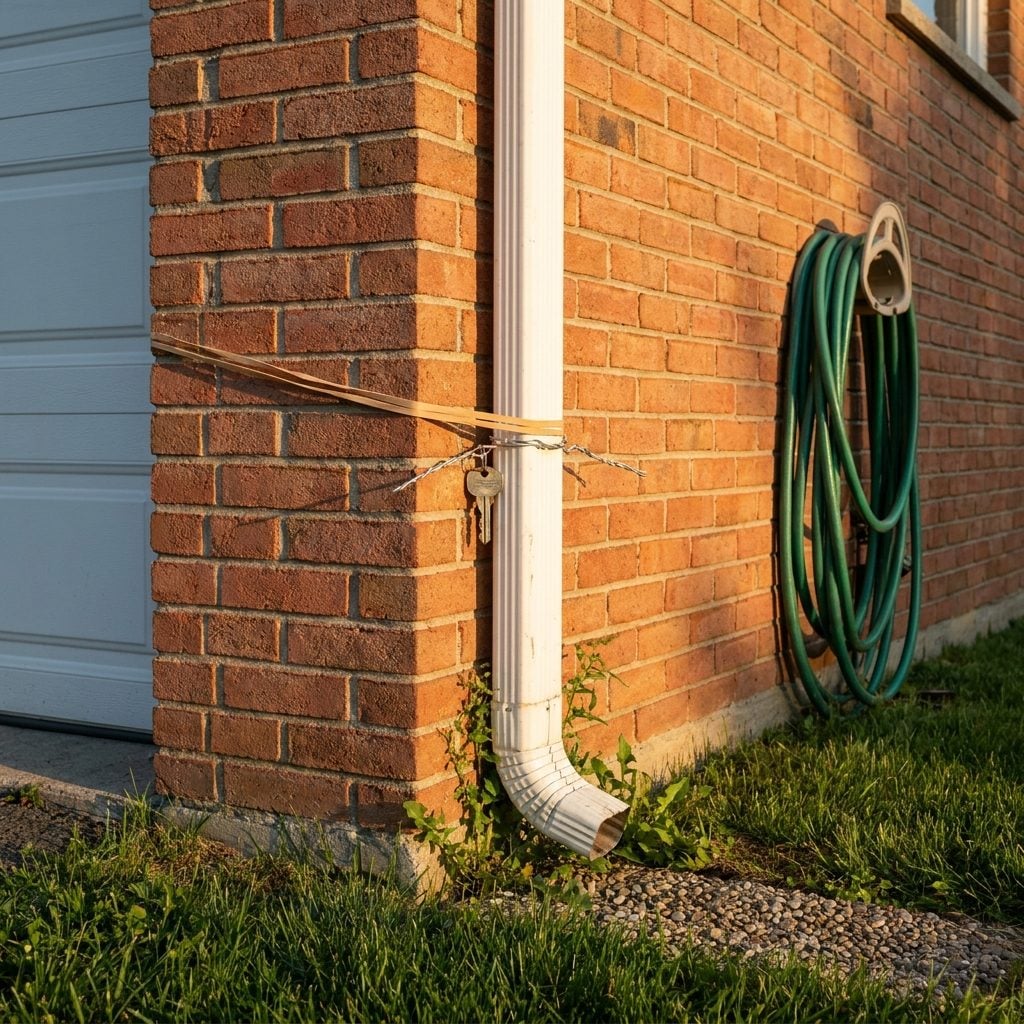 The Rubber-Banded Spare Key Wired to the Downspout Behind the Garage