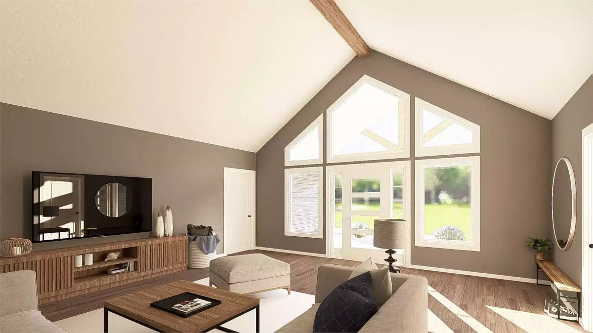 Vaulted Ceilings and a Wall of Windows Make This Great Room Feel Twice Its Size
