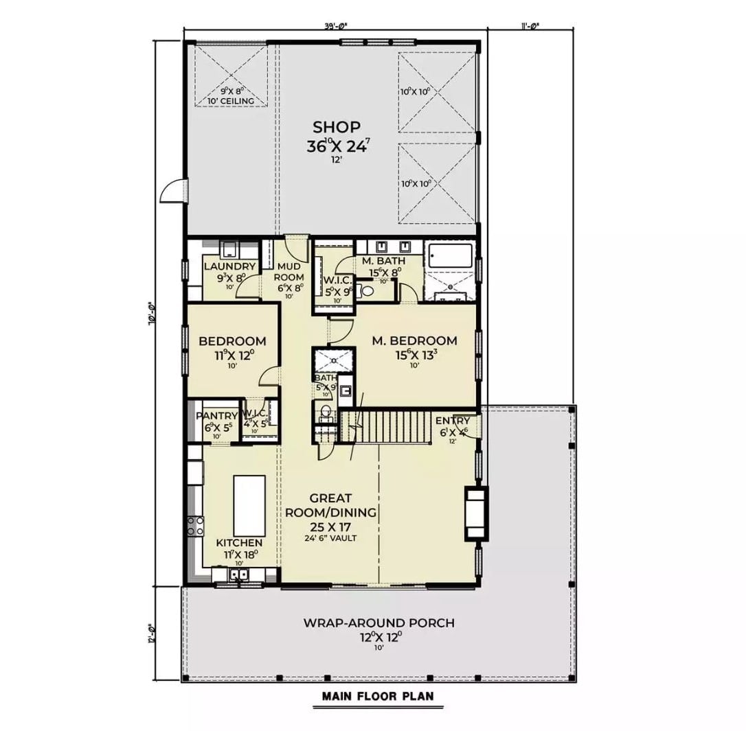 Floor Plan - Starling Acres 3-Bedroom Barndominium with Wraparound Porch Designed for Couples Who Married Their Best Friend and Their Best Friend\'s Hobbies