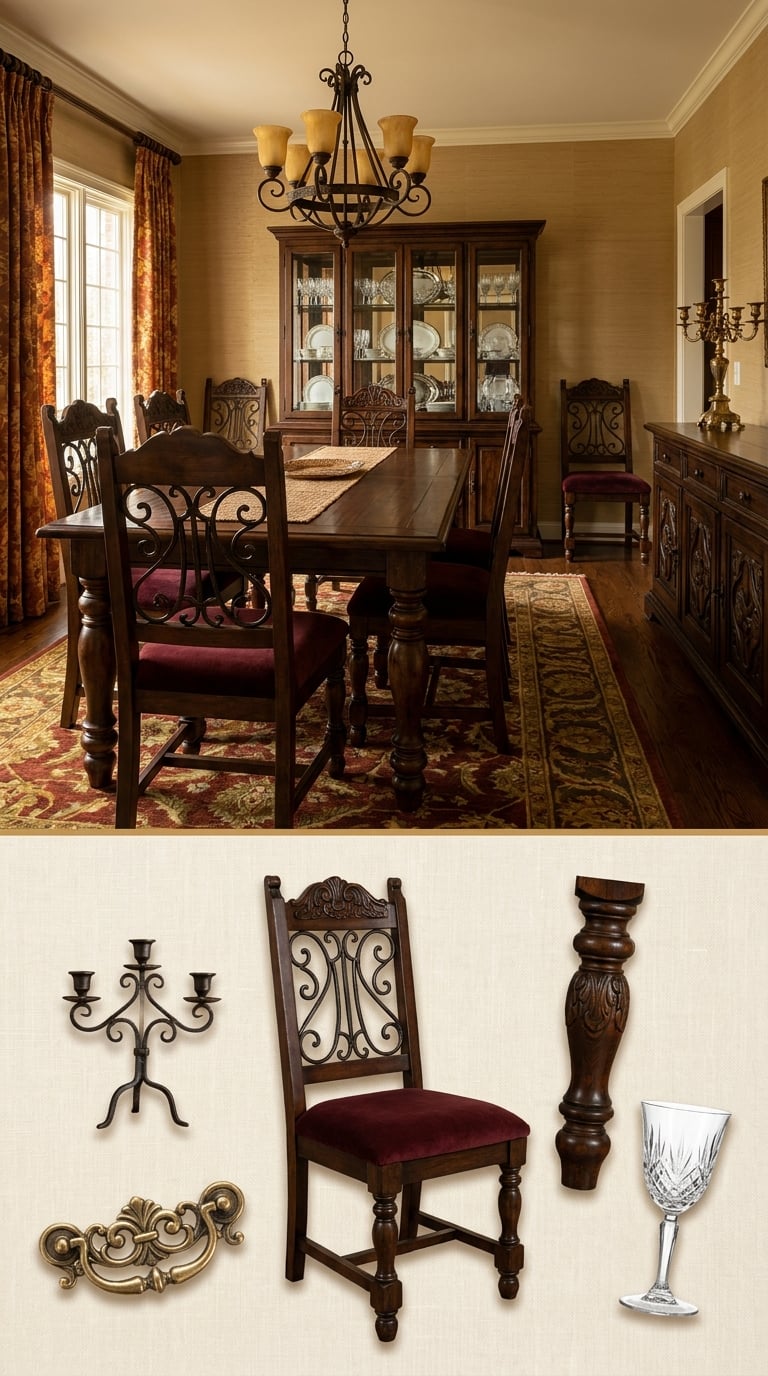 The Dark Mediterranean or Spanish-Style Dining Set with High-Back Chairs
