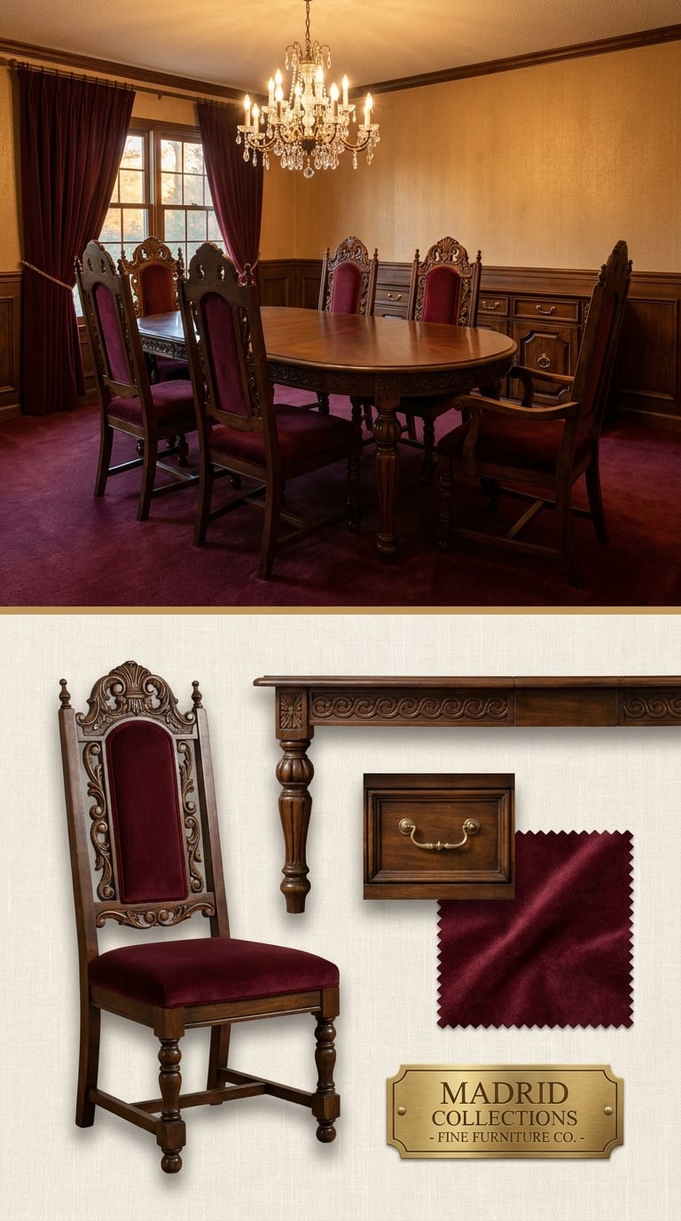 The Dark Mediterranean or Spanish-Style Dining Set With Towering High-Back Chairs