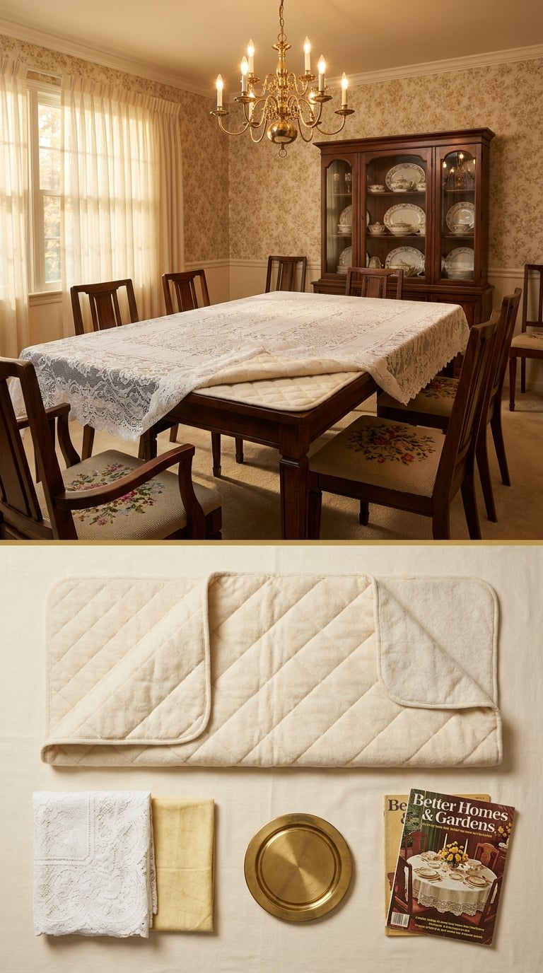 The Protective Table Pads Hiding Under the Lace Tablecloth