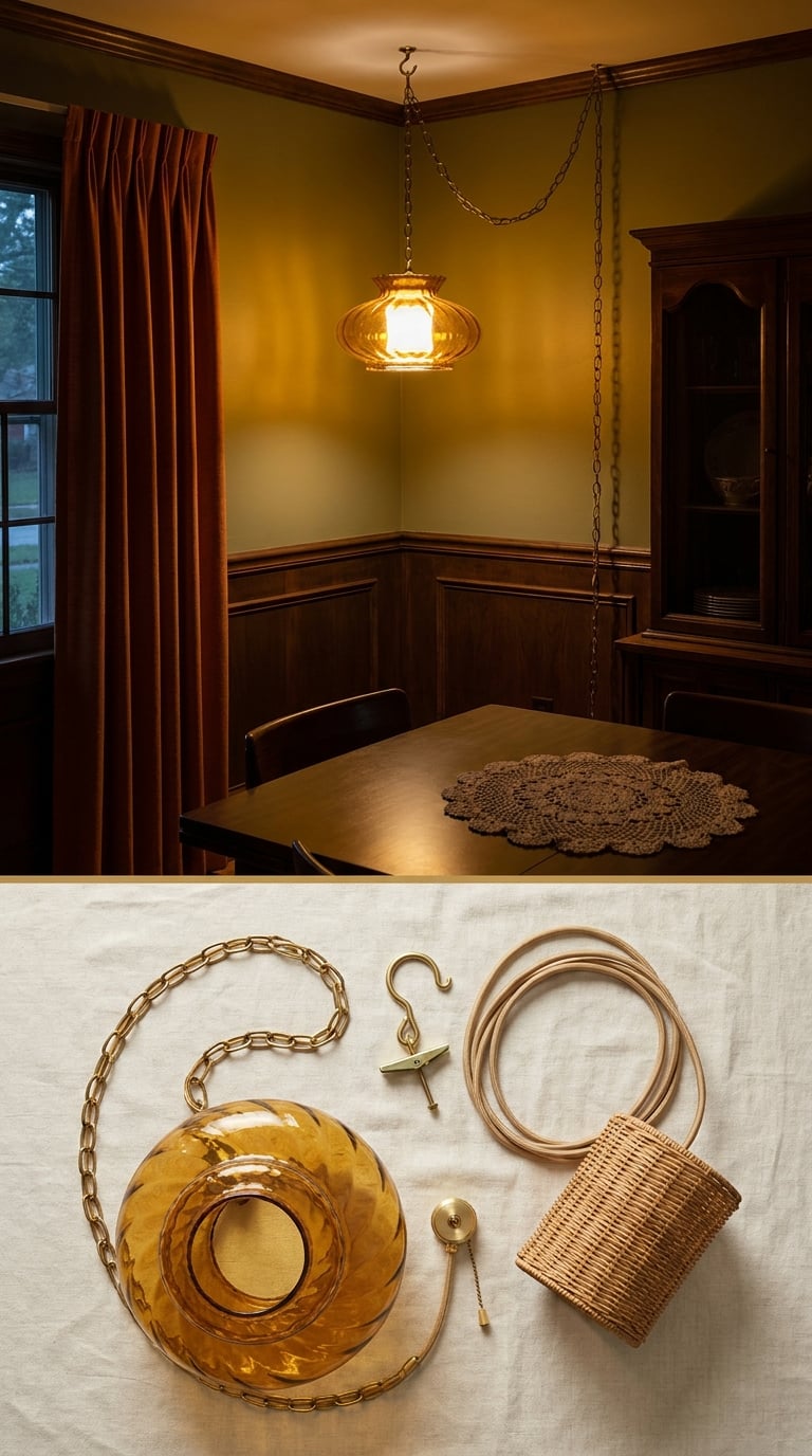 The Swag Lamp on a Chain, Glowing Amber in the Corner