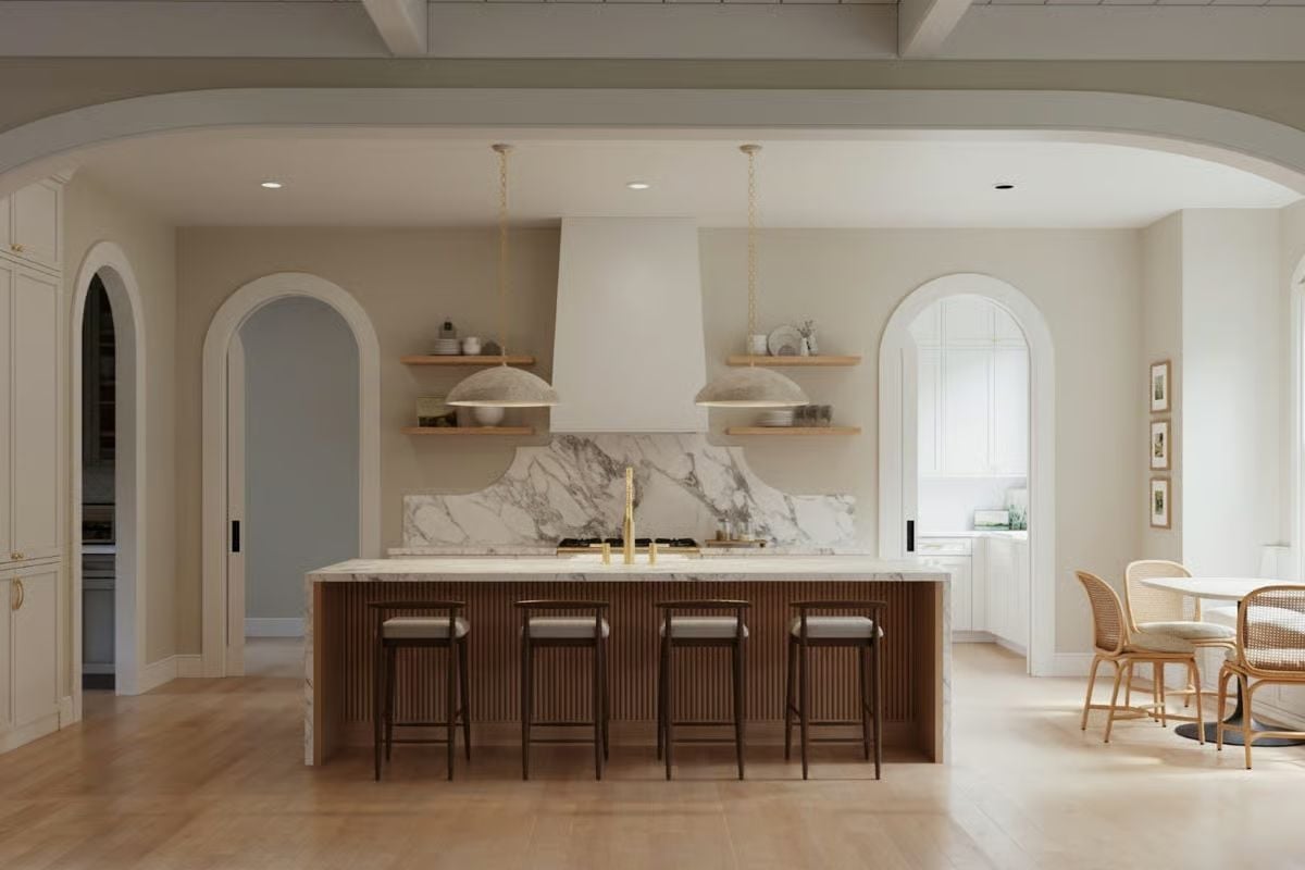 Fluted Walnut Island Base and Marble That Actually Earns the Attention