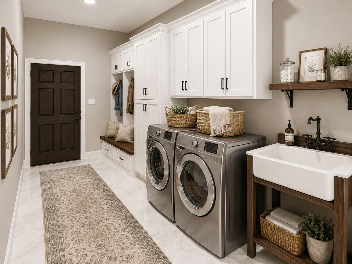 Farmhouse Laundry Room With a Mudroom That Actually Works