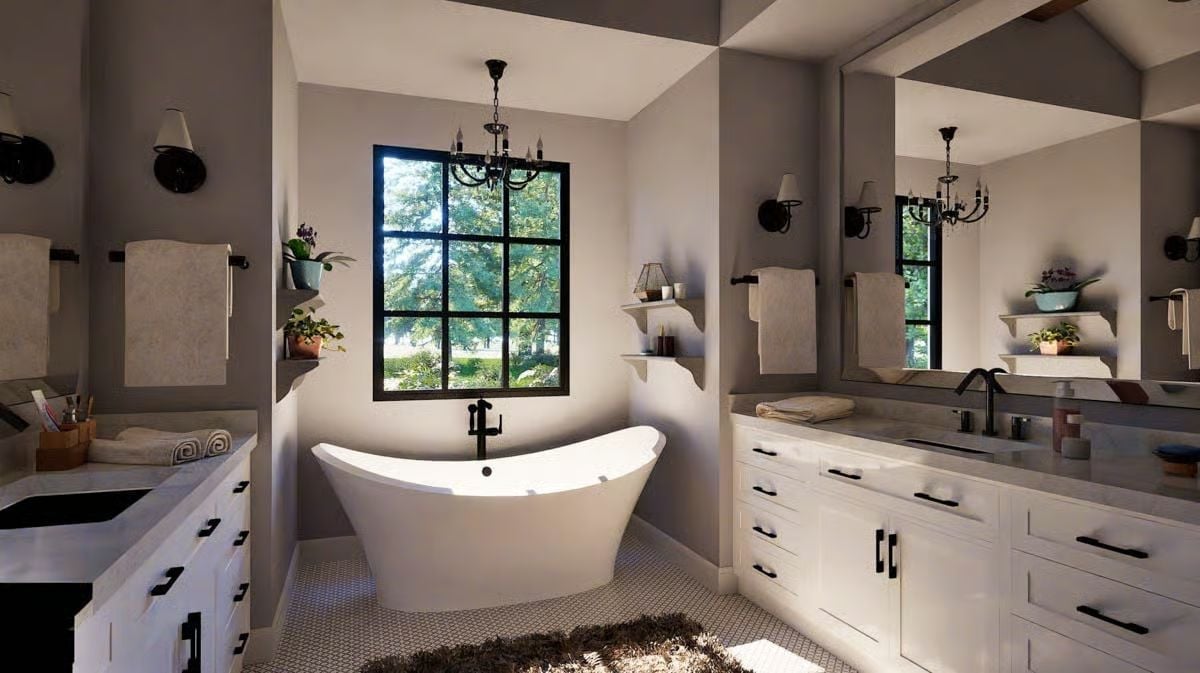 Freestanding Tub Centered on a Garden Window Does the Heavy Lifting