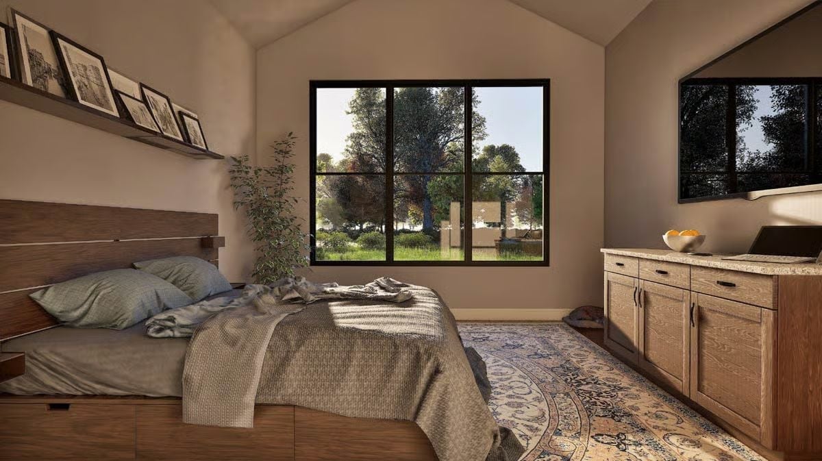 Vaulted Ceiling and a Garden View Make This Bedroom Hard to Leave