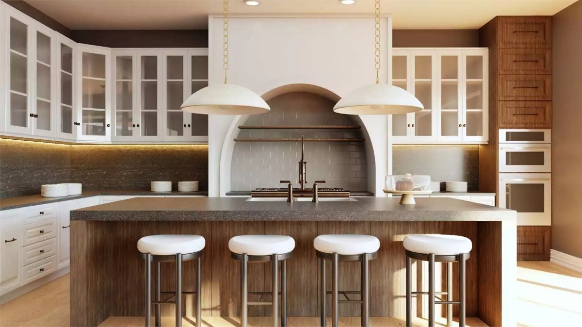 Arched Hood Niche and Walnut Island Make This Kitchen Worth Building