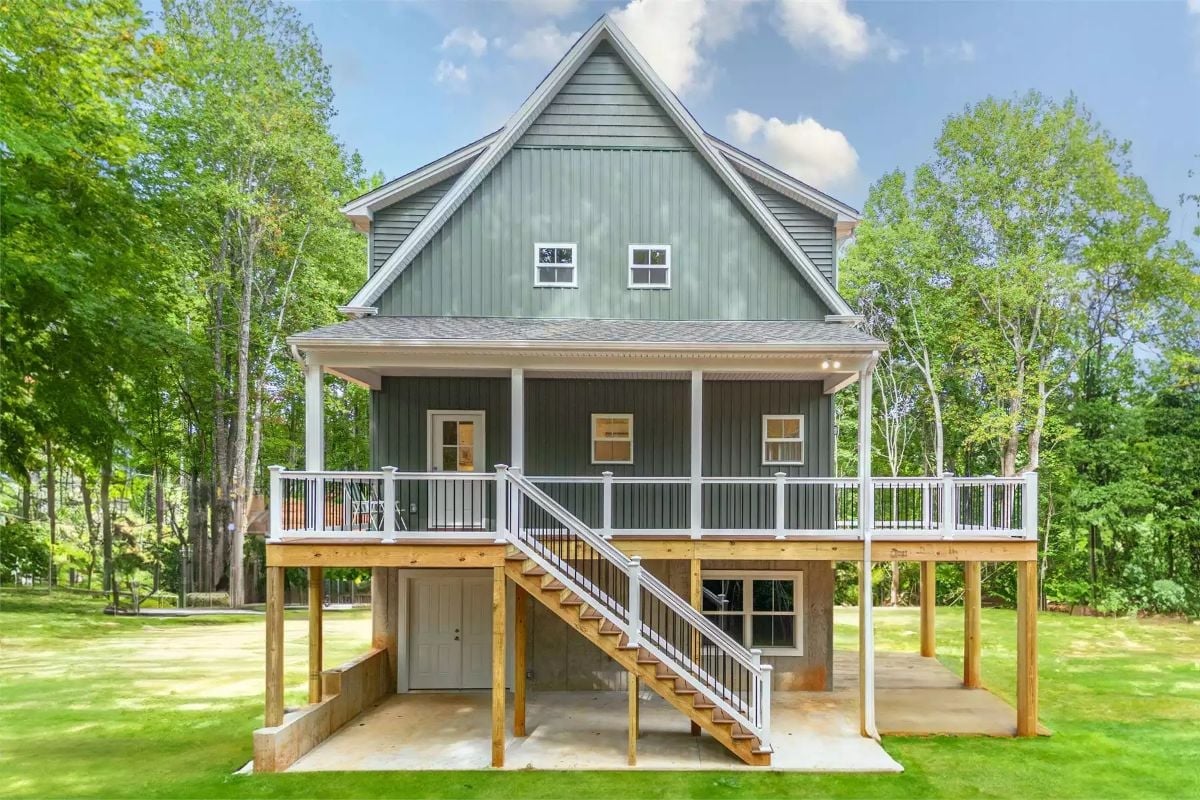 Sage Board-and-Batten Exterior with a Covered Deck Built for Serious Porch Living