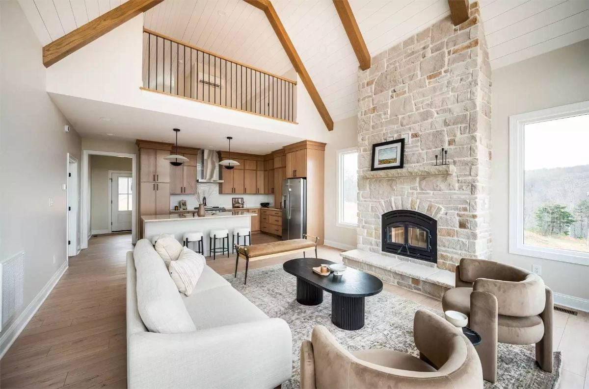 Stone Up to the Roofline, Exposed Beams, and Nowhere You'd Rather Be