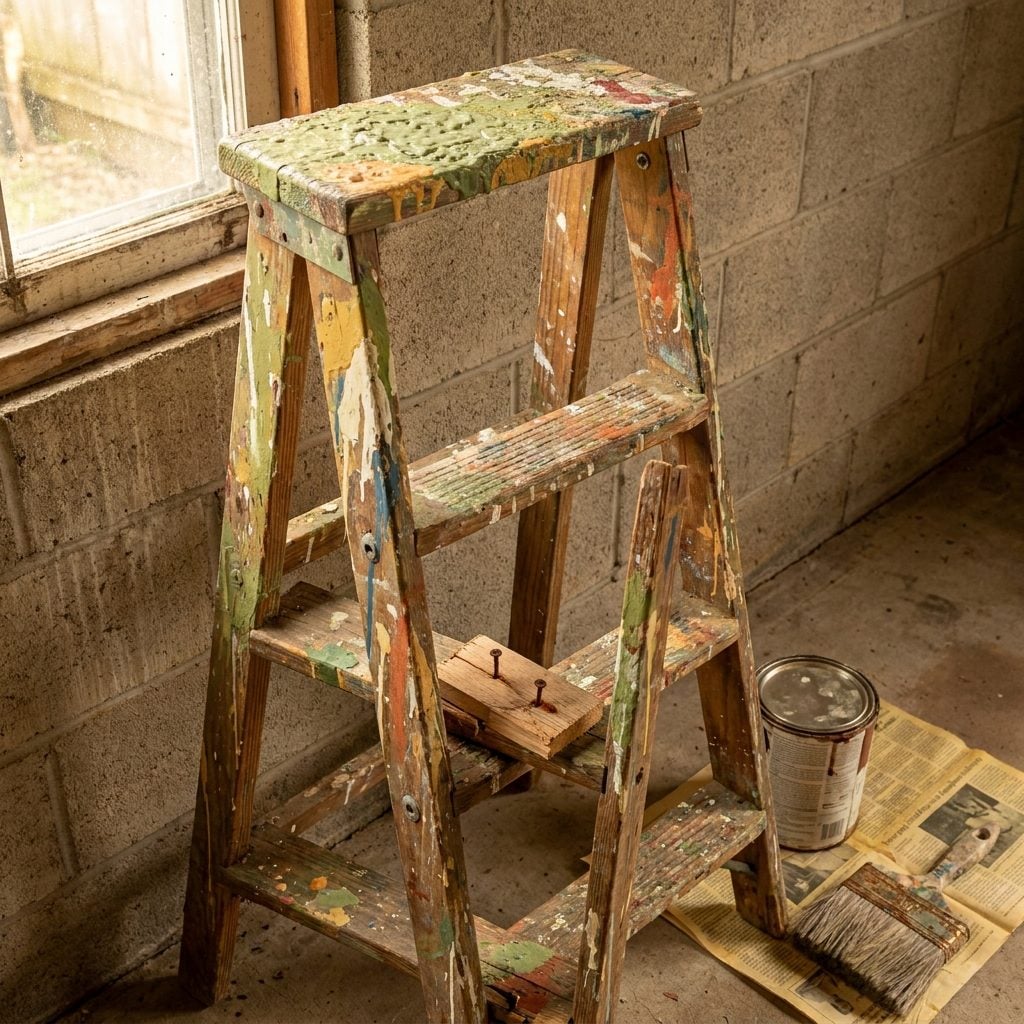 The Wooden Stepladder Splattered with Every Paint Color the House Had Ever Been