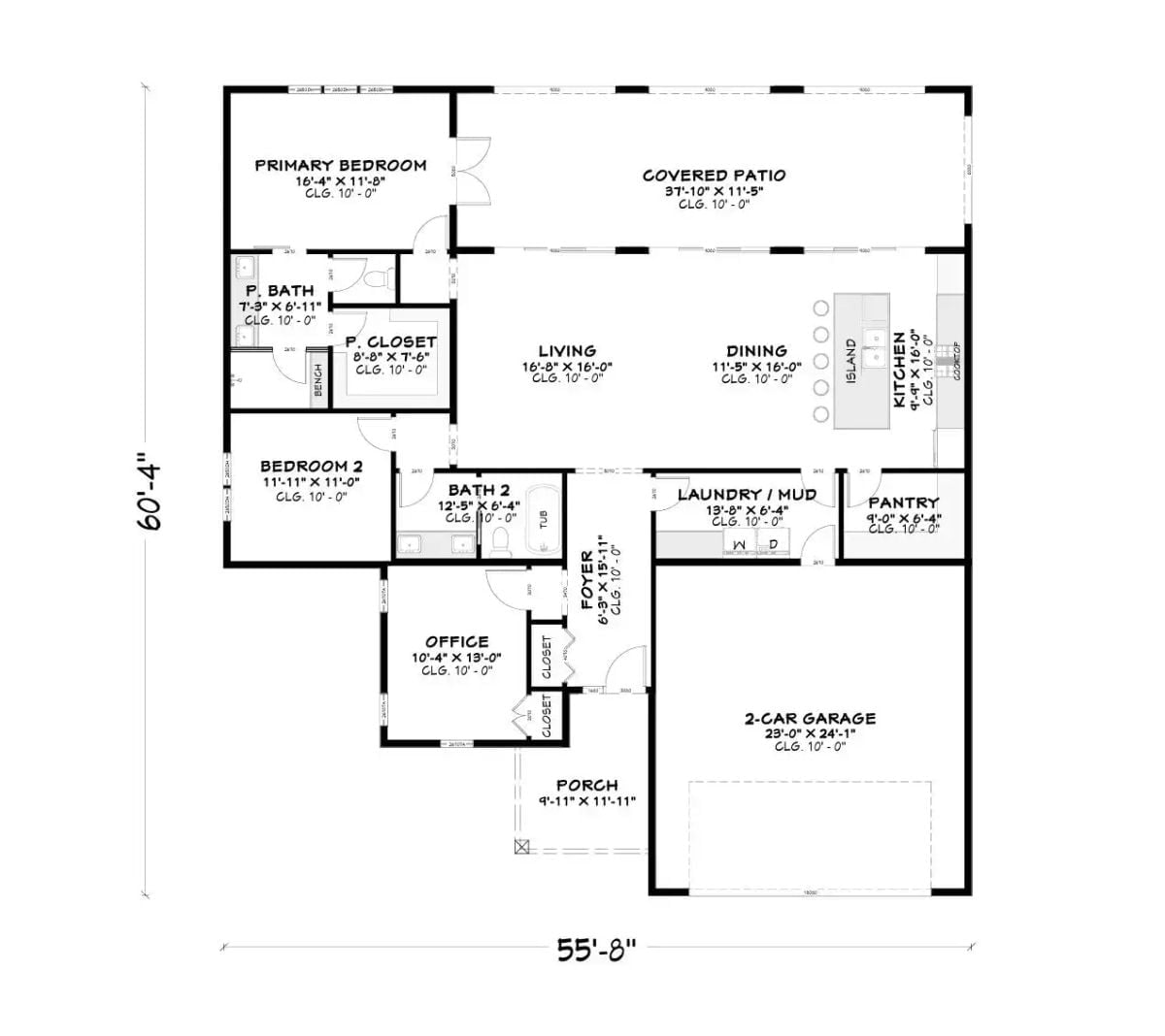 Floor Plan - Woosehill Lane 2-Bedroom Ranch with Covered Patio Designed for Empty Nesters Who Are Finally Done Compromising