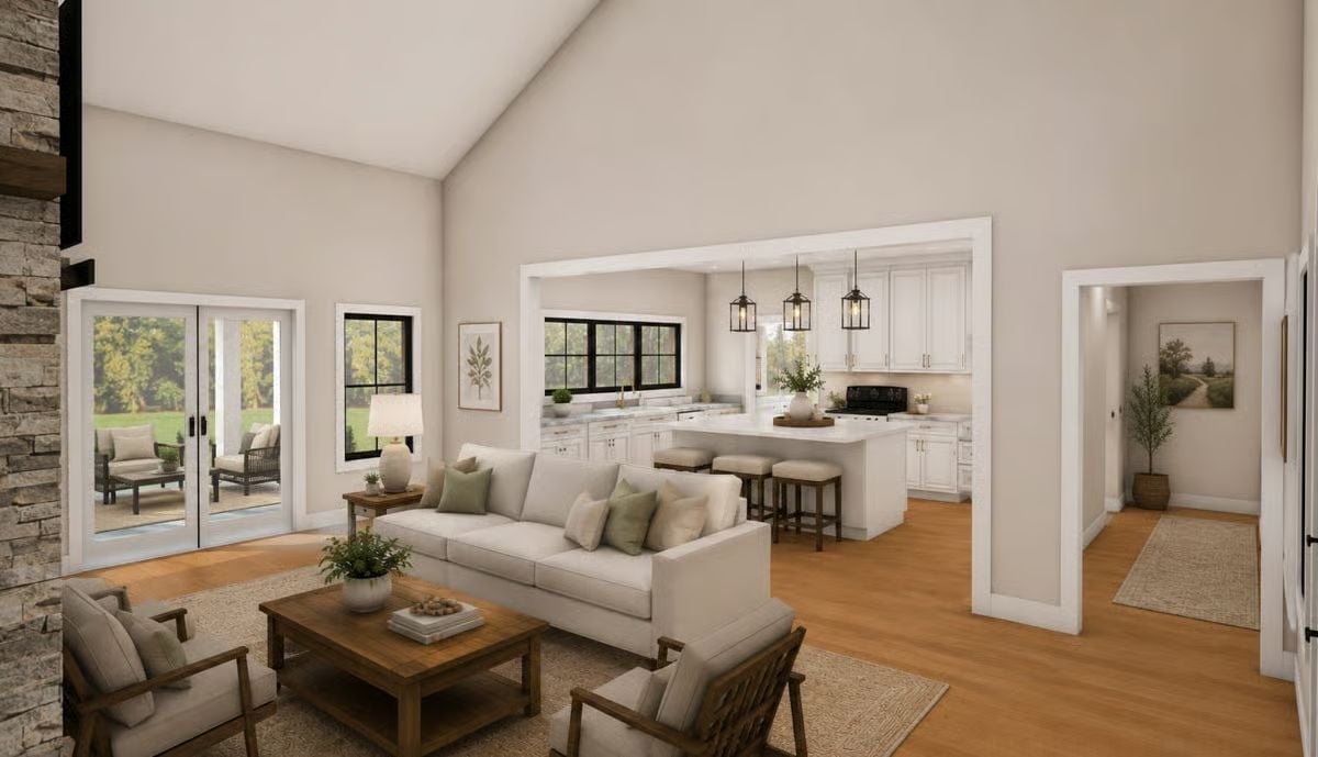 Vaulted Ceilings and an Open Kitchen Make the Main Living Area Do Real Work