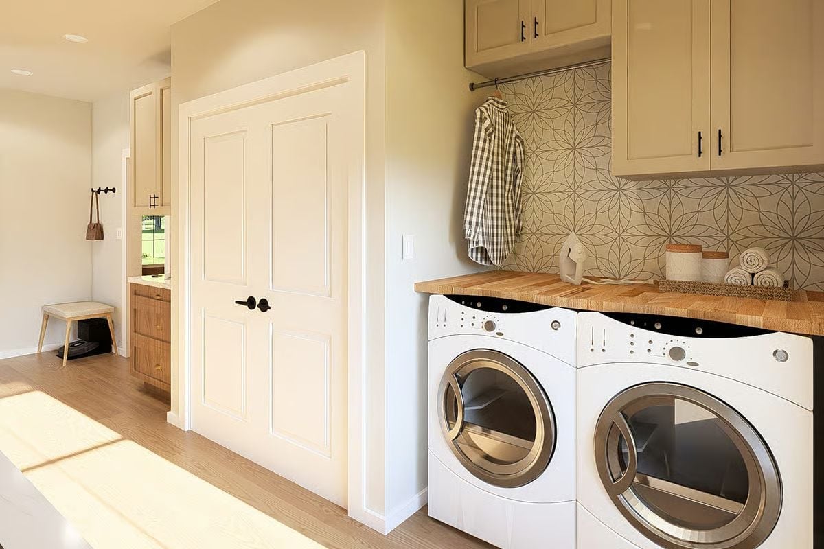 Butcher Block Counter Over a Washer-Dryer Pair That Finally Pulls Its Weight