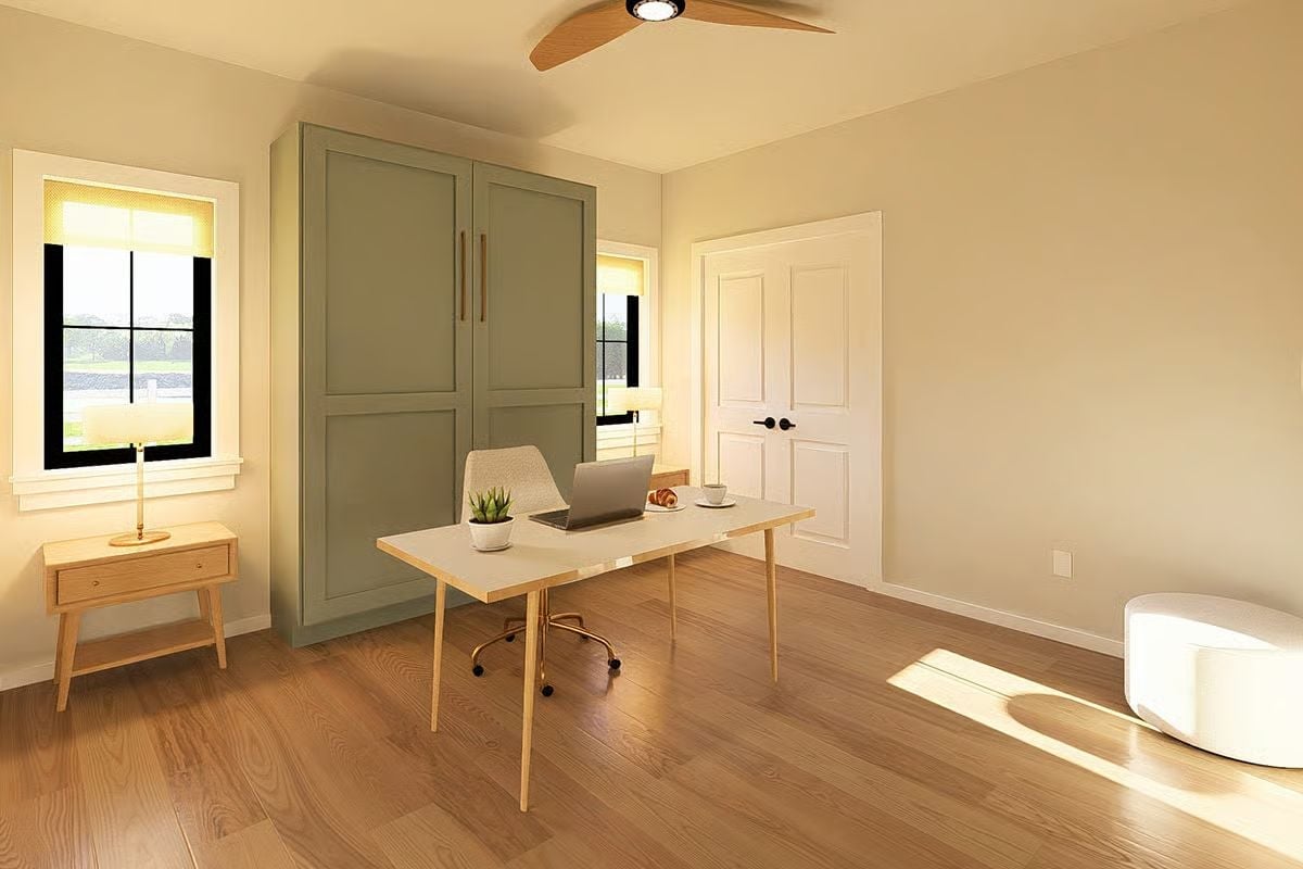 Murphy Bed Hidden in Plain Sight Behind Sage Paneled Doors