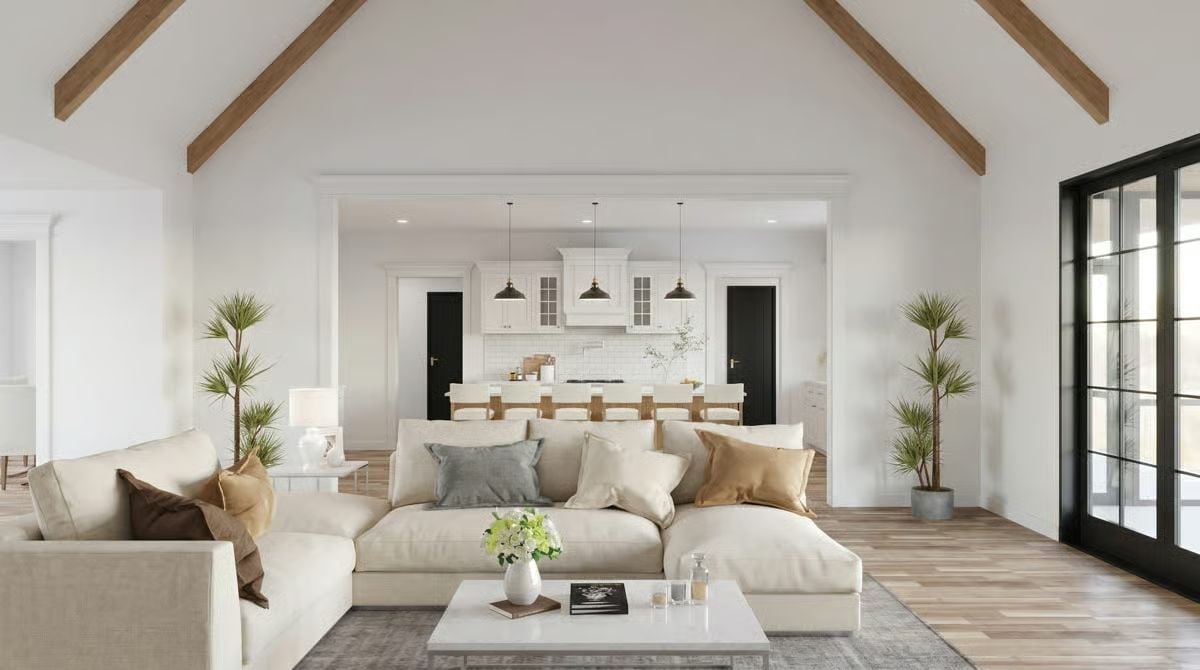 Vaulted Beams and a Sofa Deep Enough to Disappear Into
