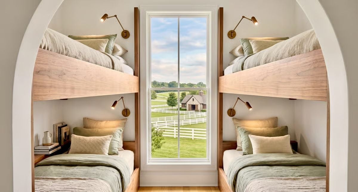 Built-In Bunks, Brass Sconces, and a Barn View That Earns Its Keep