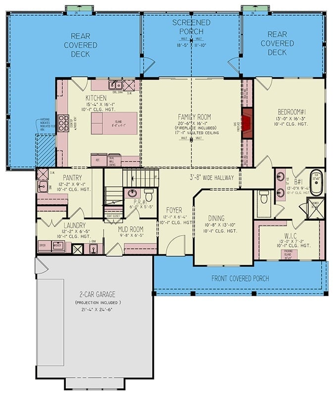 Floor Plan - Main Floor Wrenhollow 3-Bedroom Modern Farmhouse Layout with Wraparound Porch (2,616 Sq. Ft. Floor Plan)