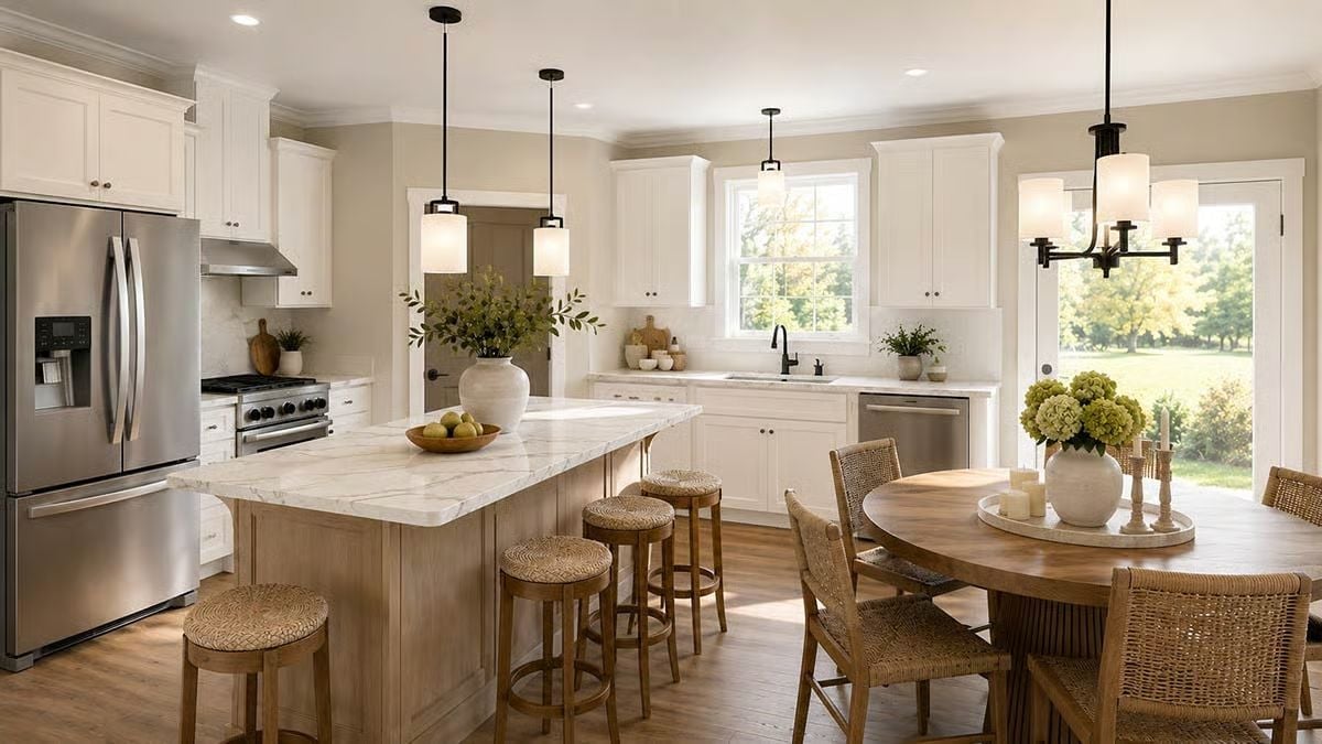 Marble, Rattan, and Natural Light Doing All the Heavy Lifting