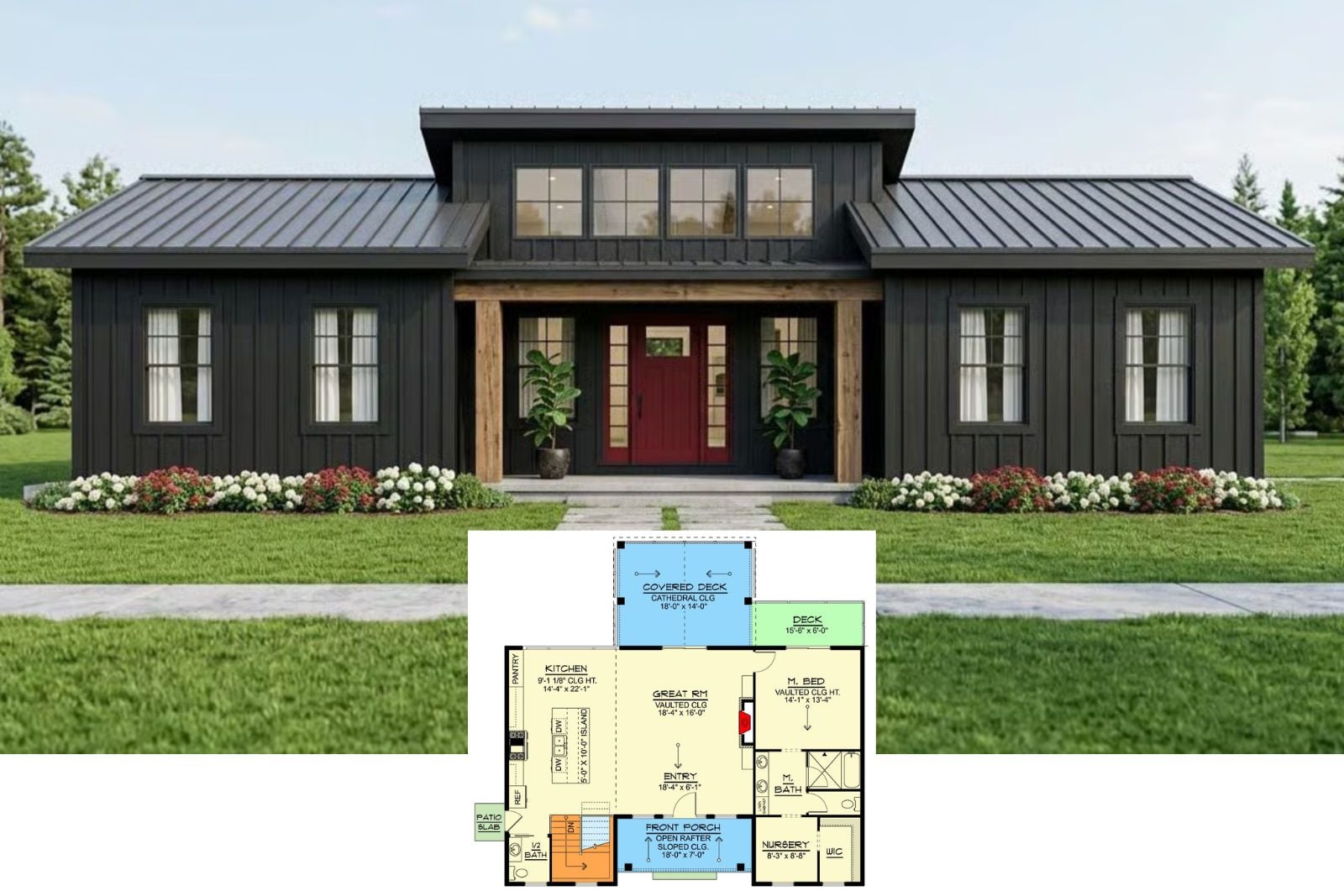 Clearwater 3-Bedroom Modern Lake House Layout with Walkout Basement (1,374 Sq. Ft. Floor Plan)