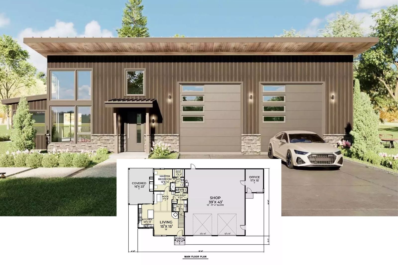 Tour The Salem Heights 1-Bedroom Modern Barndominium House Plan with Loft (1,397 Sq. Ft. Floor Plan)