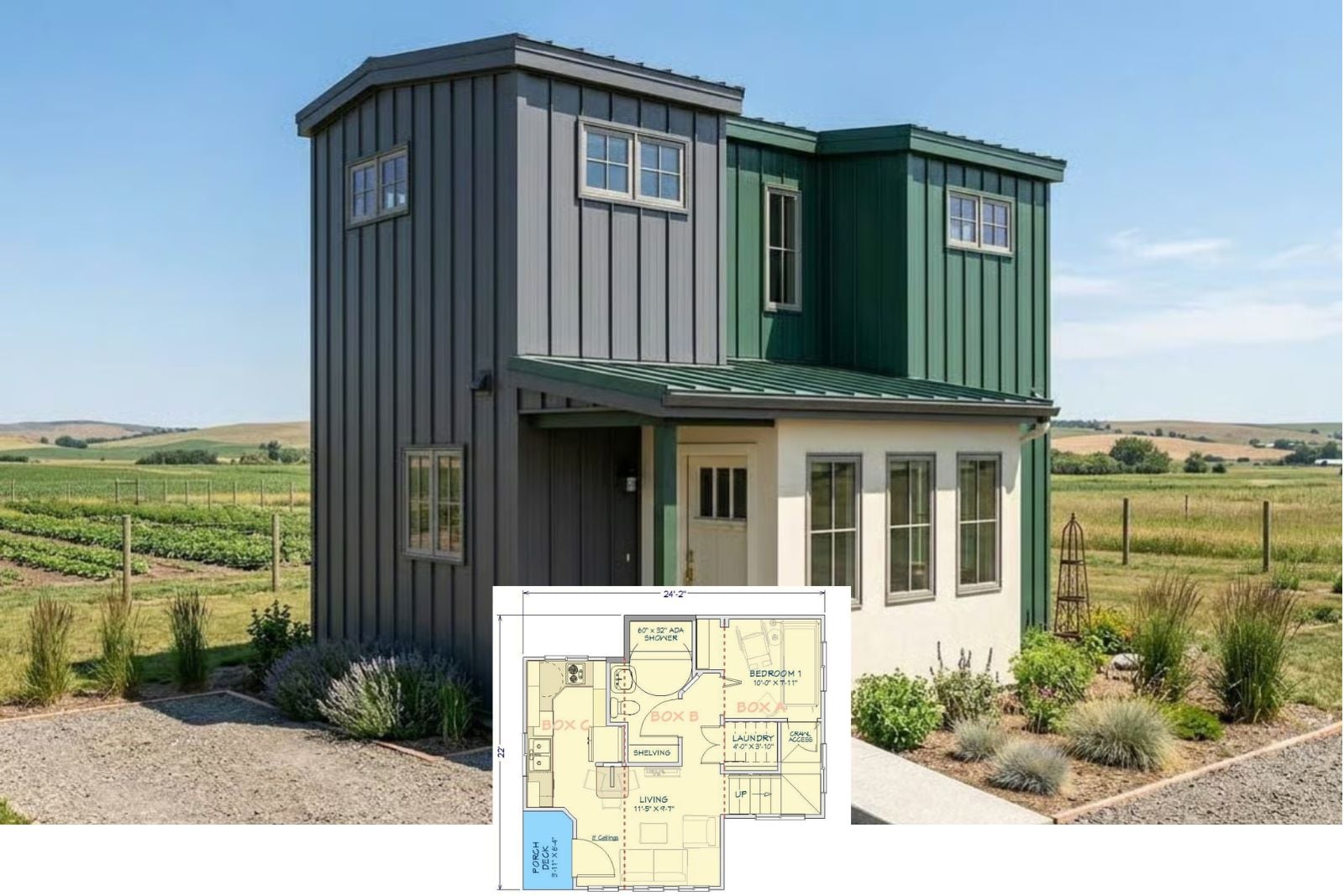 The Boxwood 2-Bedroom Box-Built Contemporary ADU House Plan with ADA Shower (700 Sq. Ft. Floor Plan)