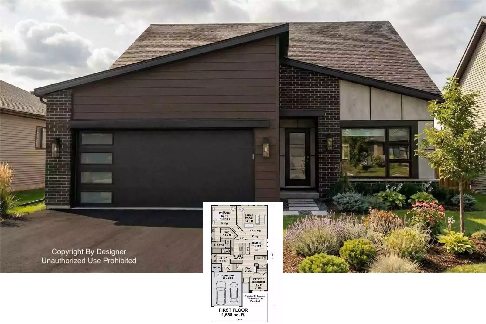 Clifton Way 2-Bedroom Contemporary House Plan with Vaulted Great Room (1,688 Sq. Ft. Floor Plan)