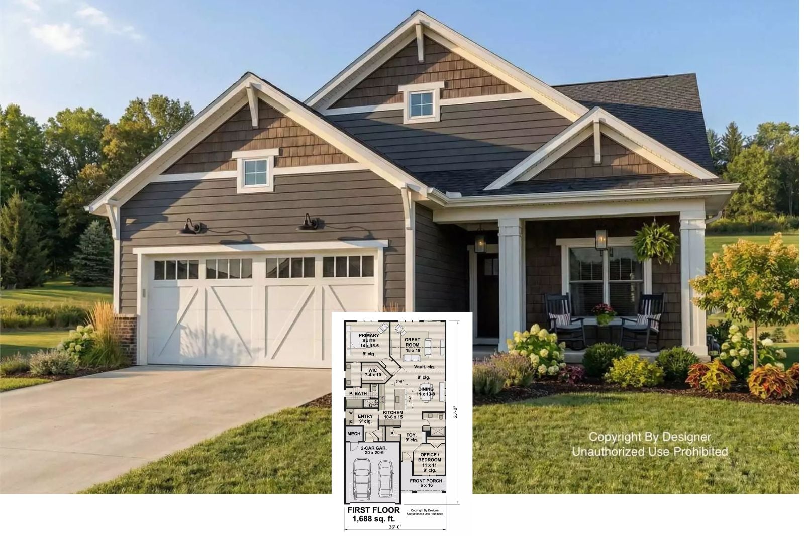 Holdworth 2-Bedroom Transitional Cottage House Plan with Front Porch (1,688 Sq. Ft. Floor Plan)